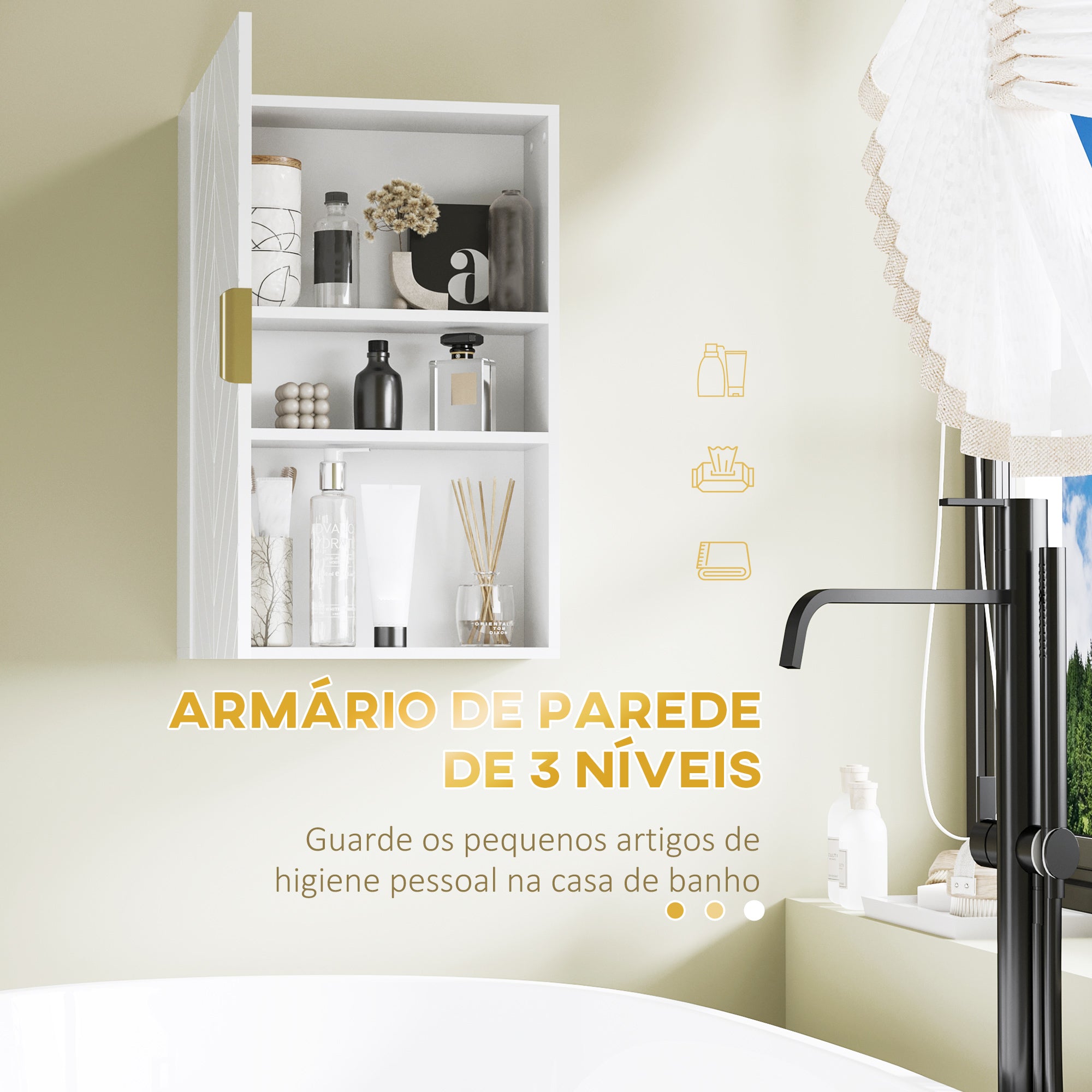 Armário de Parede Moderno Branco 40x15x60 cm - Prateleiras Ajustáveis