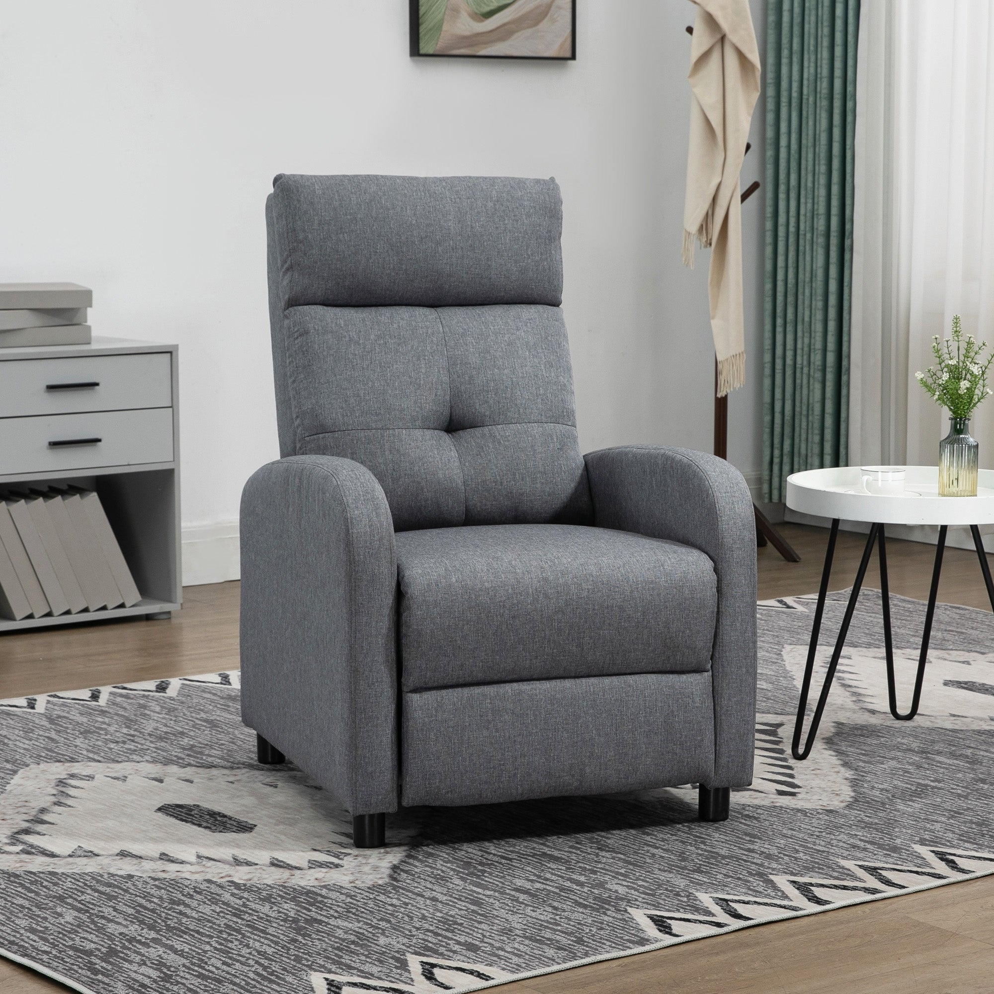Poltrona Reclinável Cinza 67x87x98 cm - Estofada em Tecido de Linho