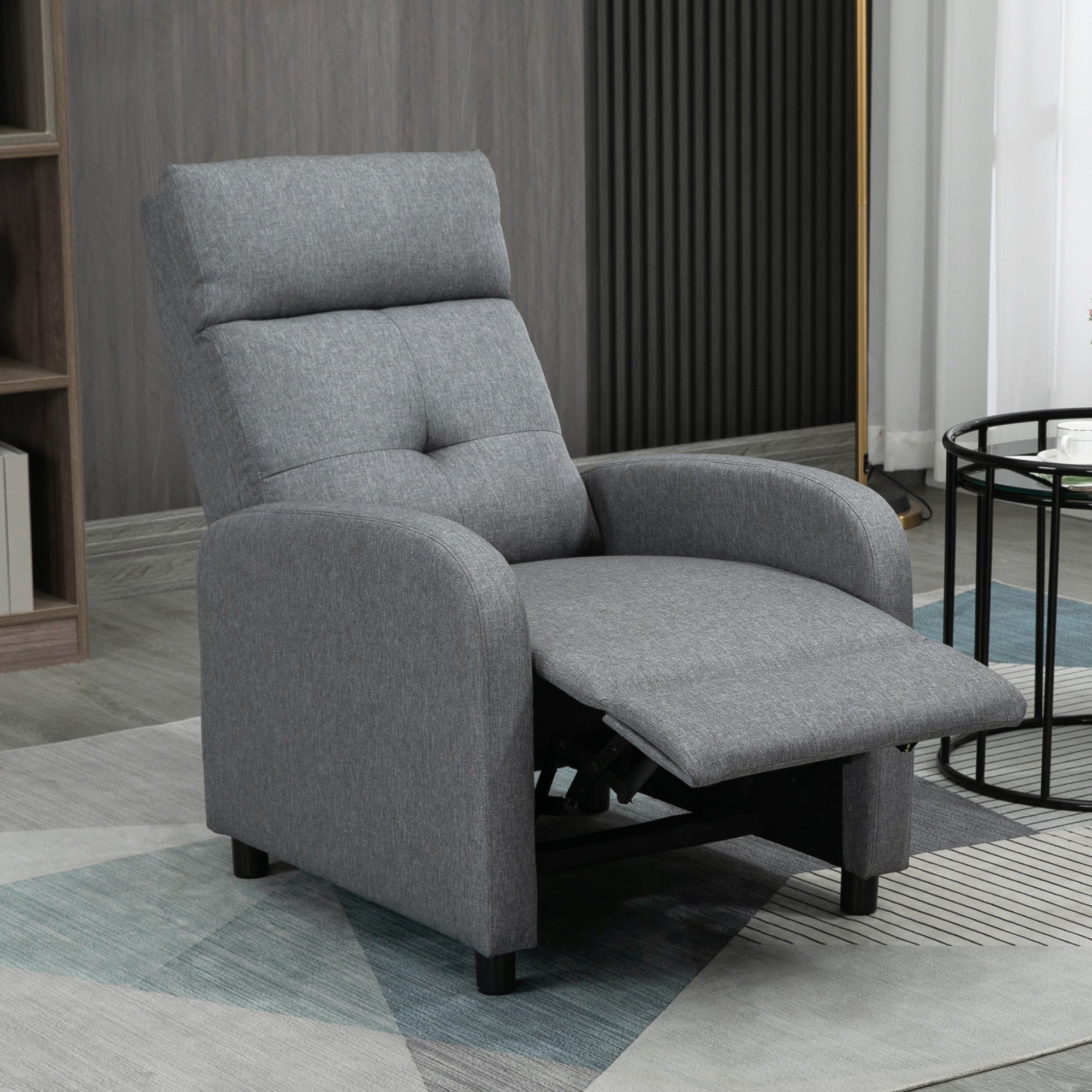 Poltrona Reclinável Cinza 67x87x98 cm - Estofada em Tecido de Linho