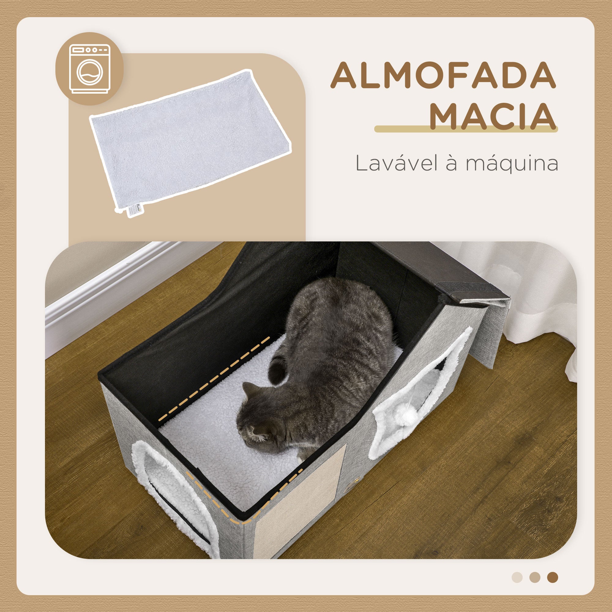 Casa para Gatos Interior com Almofada para Arranhar – 65x41x45,5 cm – Cinza – MDF