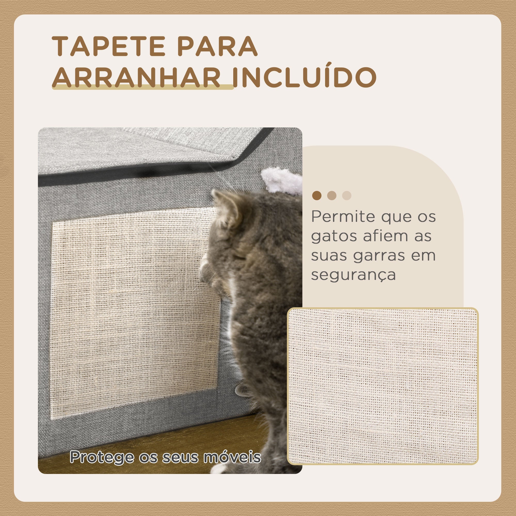 Casa para Gatos Interior com Almofada para Arranhar – 65x41x45,5 cm – Cinza – MDF