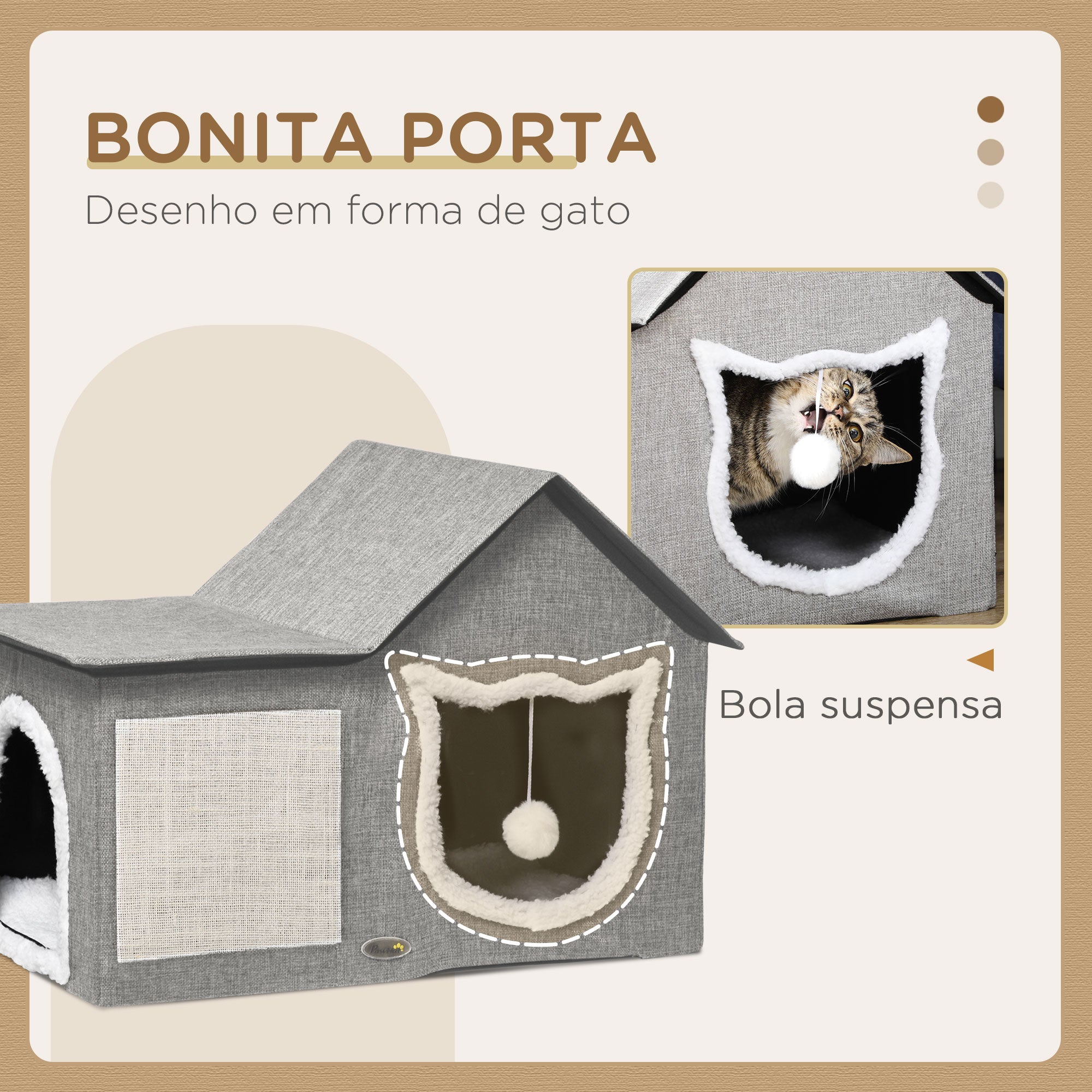 Casa para Gatos Interior com Almofada para Arranhar – 65x41x45,5 cm – Cinza – MDF