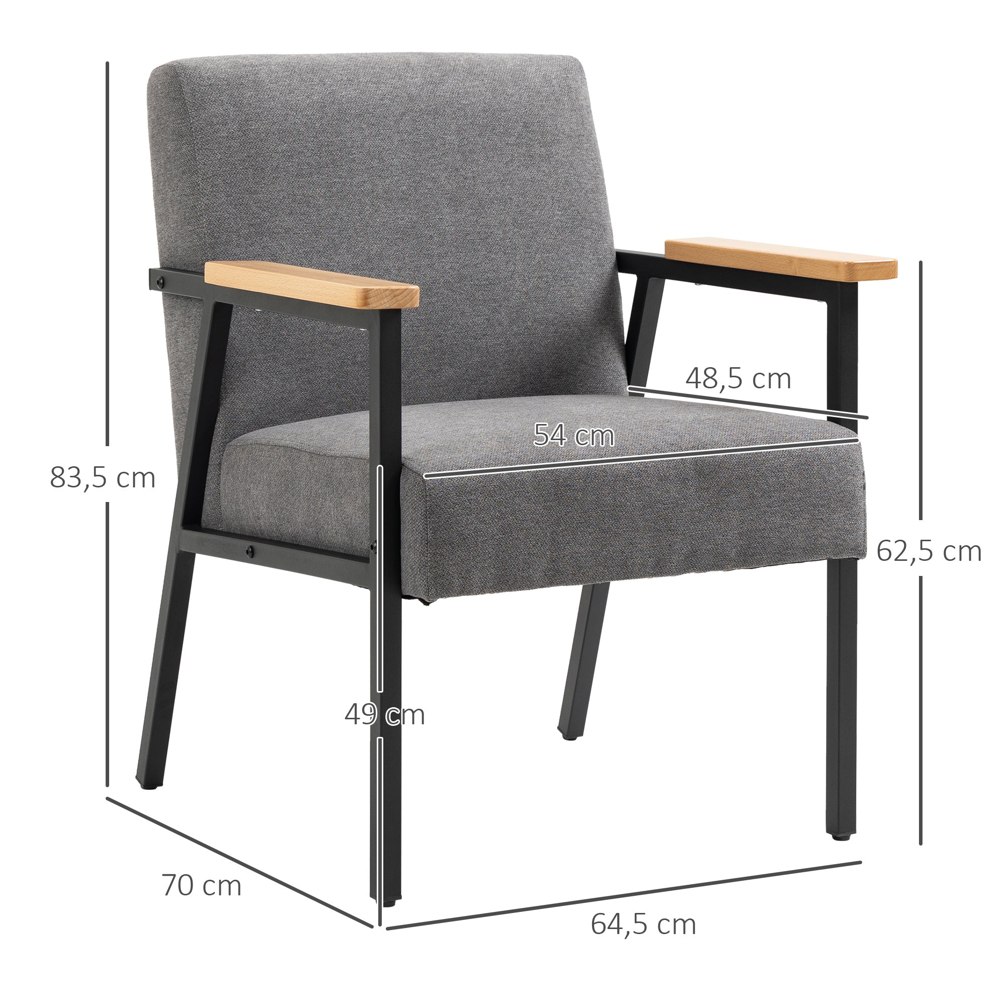 Poltrona Estofada Moderna – 64x5x70x83,5 cm – Cinza – Poliéster