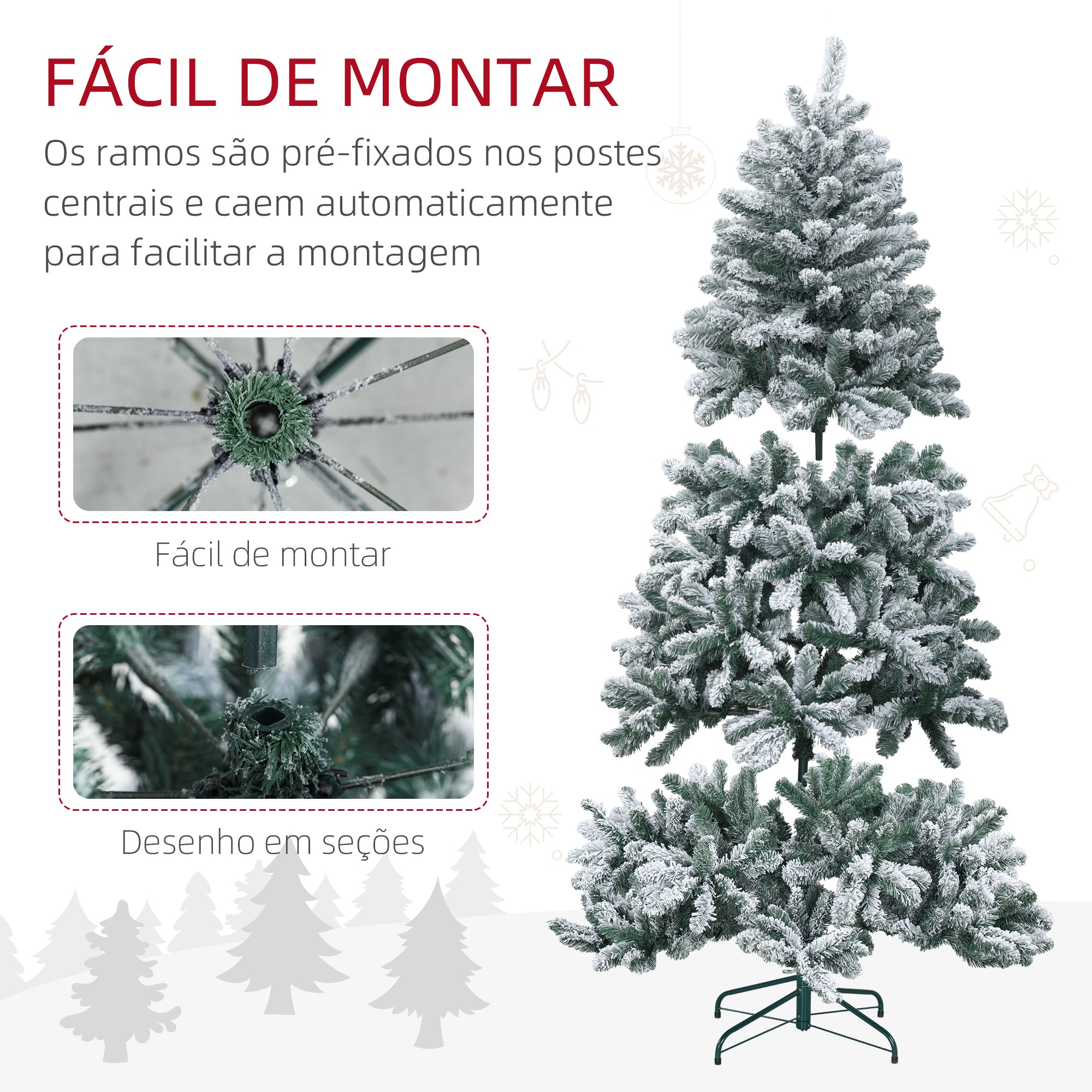 Árvore de Natal Artificial 180 cm Verde Nevado - 110cmx110cmx180cm