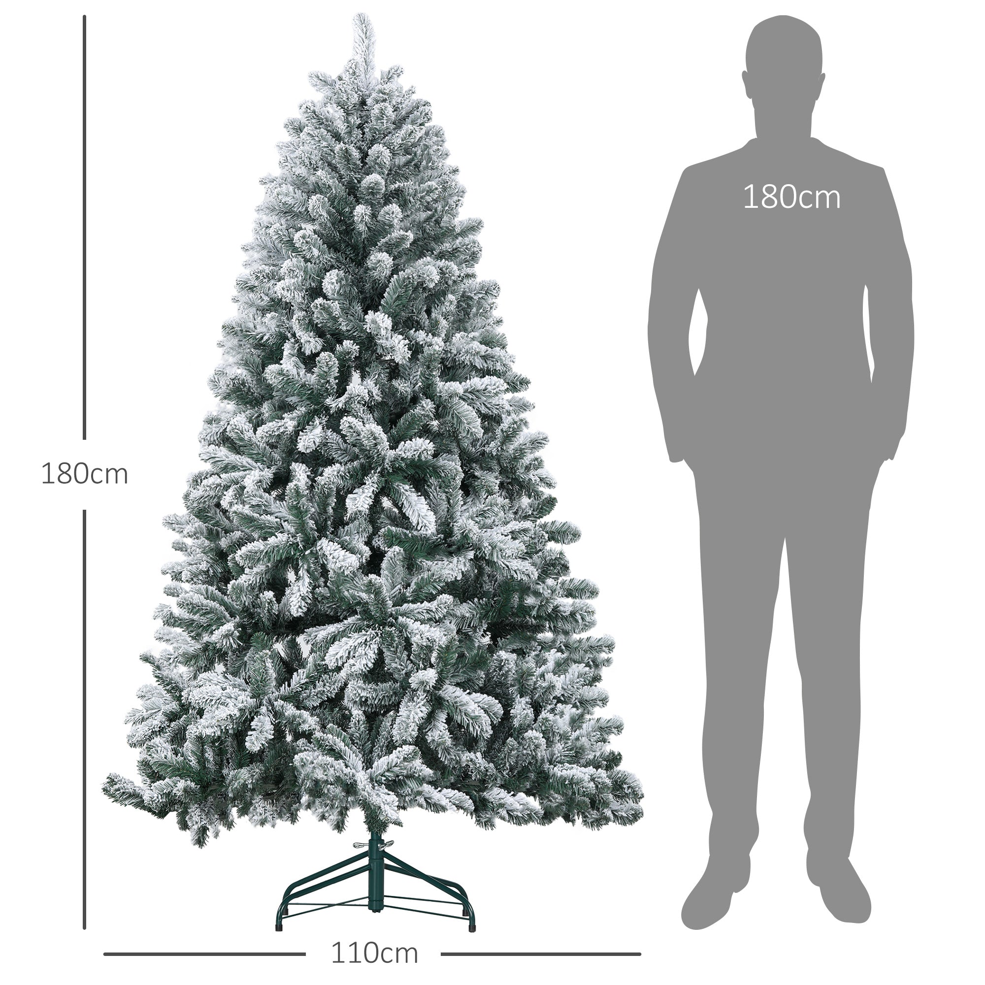 Árvore de Natal Artificial 180 cm Verde Nevado - 110cmx110cmx180cm