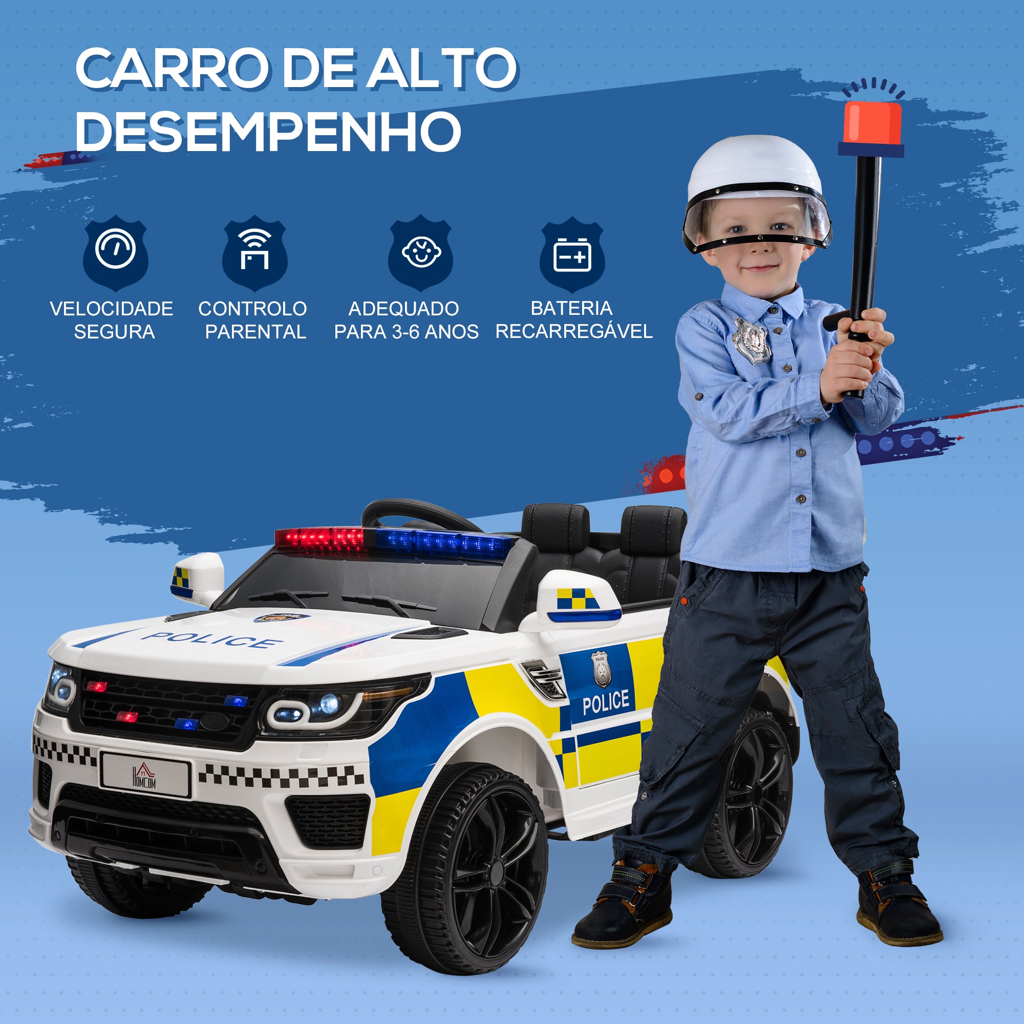 Carro Elétrico Infantil – 110x68x52 cm – Azul – Polipropileno e metal