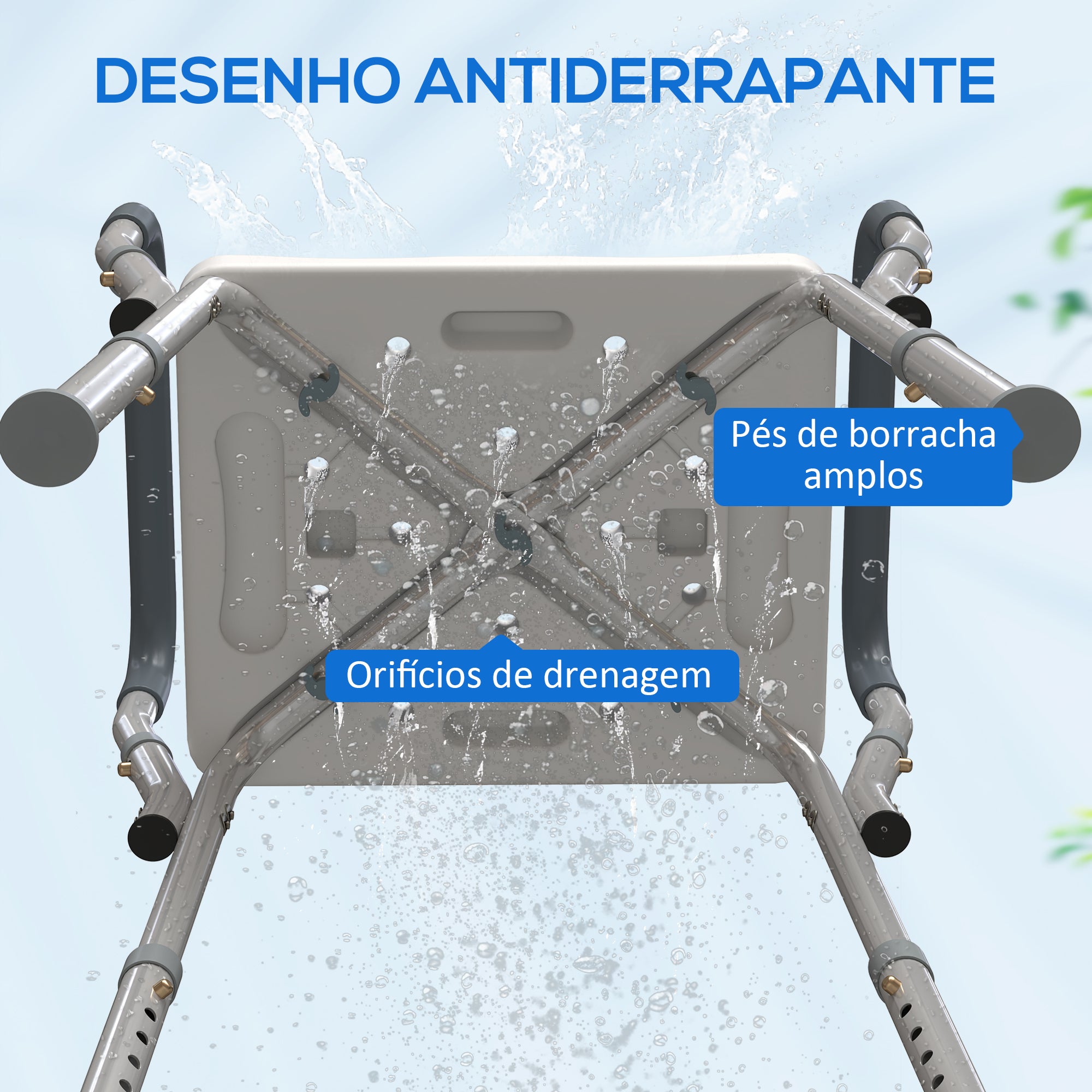 Banco de Duche Altura Ajustável 52x45x57-69 cm Azul Alumínio HDPE EVA
