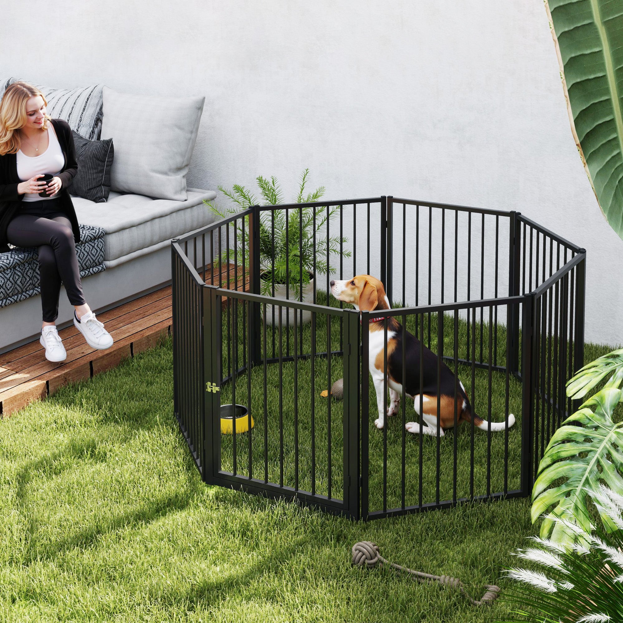 Parque para Cães com 8 Painéis 240x120x76 cm - Cor Preto