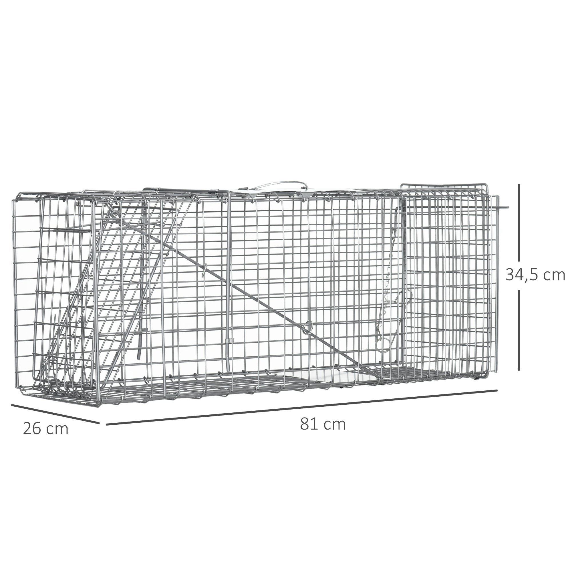 Gaiola de Captura de Animais Vivos – 81x26x34,5 cm – Prata – Aço