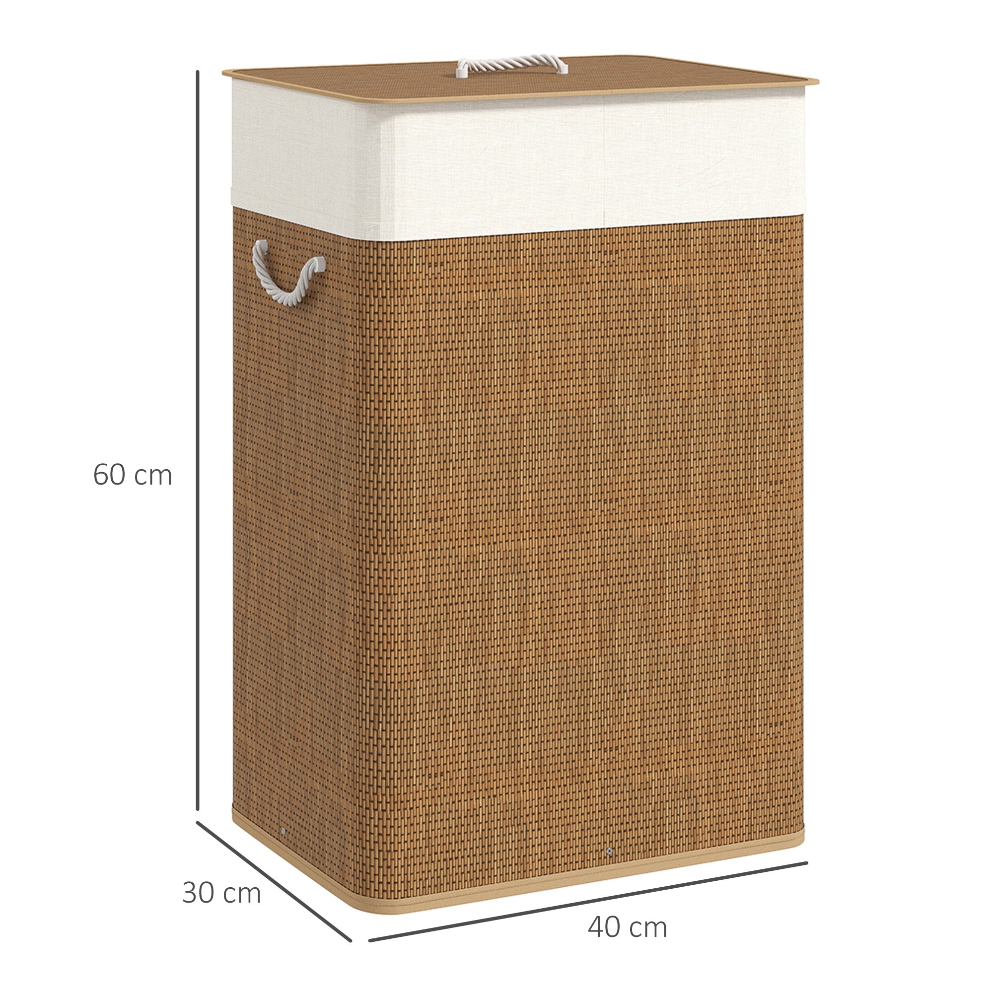 Cesto de Roupa 72L em Bambu - 40x30x60 cm - Madeira e Creme