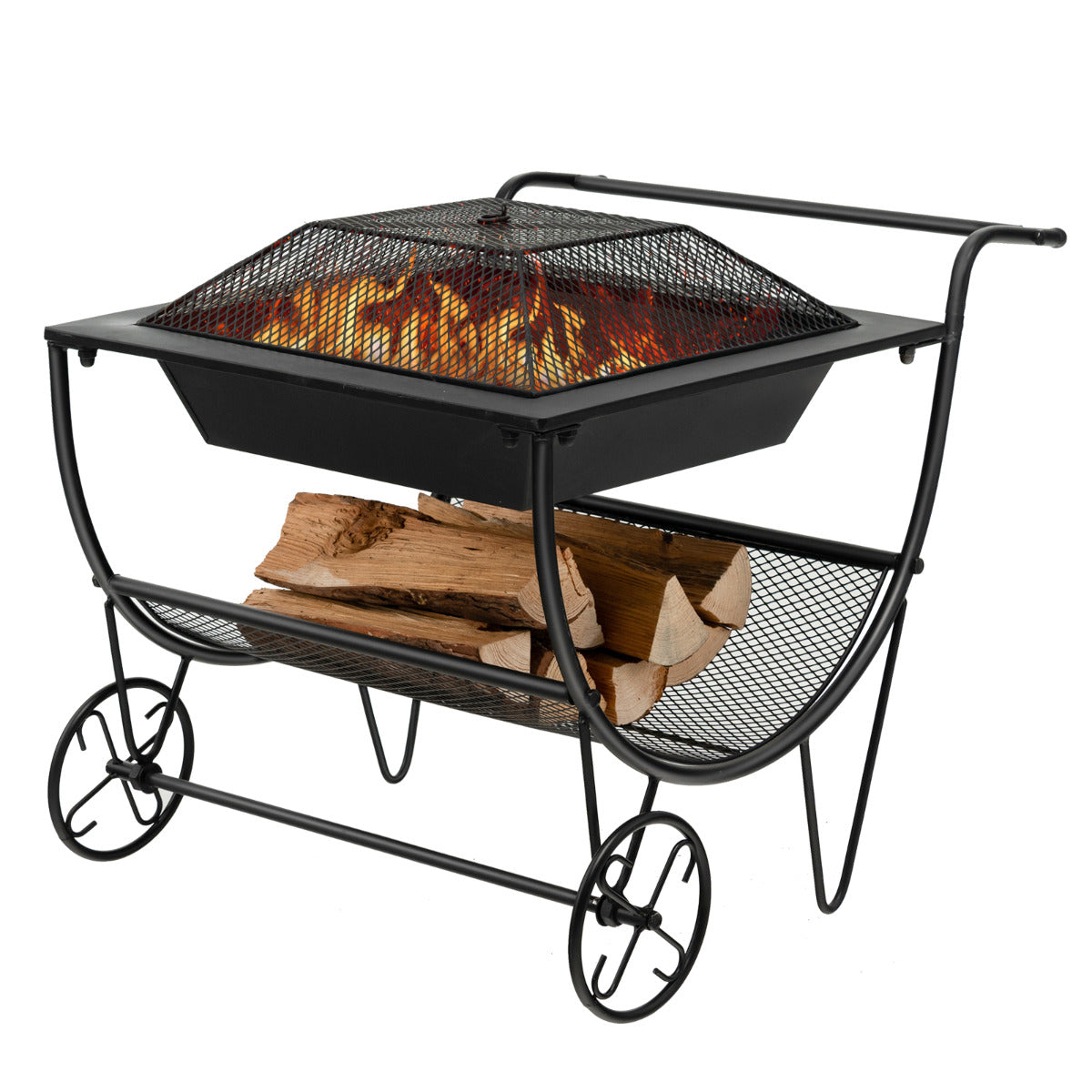 Suporte de Lenha com Braseiro para Exteriores – Preto – Aço