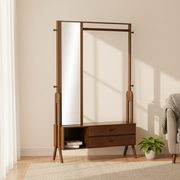 Conjunto de Hall de Entrada com Cabide, Espelho e Arrumação - Estilo Industrial Marrom - 113x33x169,5cm