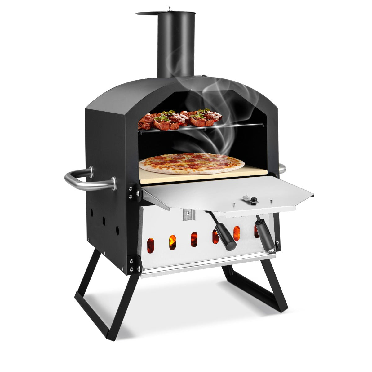 Forno de Pizza para Exterior com Asas Anti-Queimaduras e Pernas Dobráveis para Piquenique Preto 54 x 31 x 72 cm