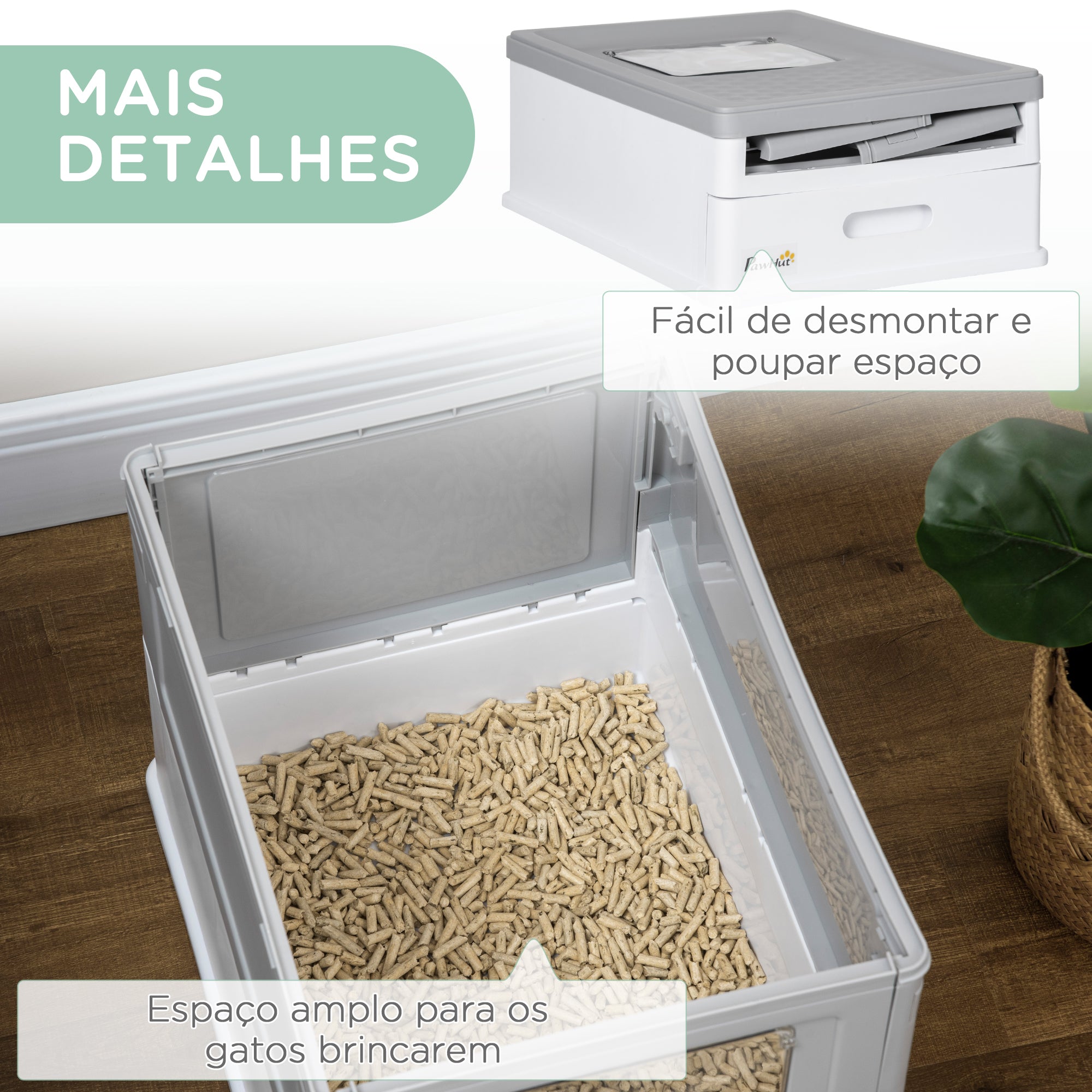 Caixa de Areia para Gatos Dobrável – 47,5x35,5x36,7cm – Cinza – Polipropileno