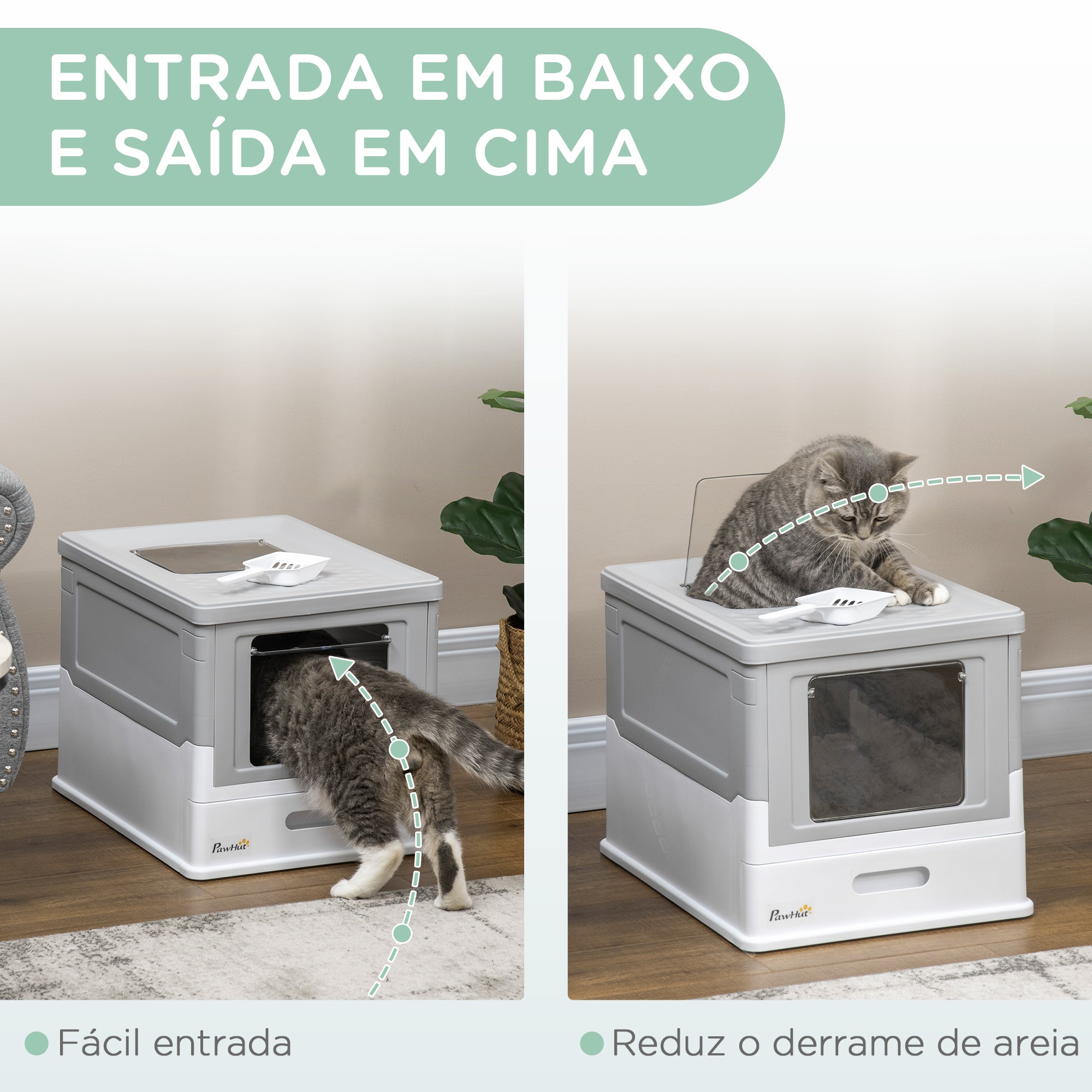 Caixa de Areia para Gatos Dobrável – 47,5x35,5x36,7cm – Cinza – Polipropileno