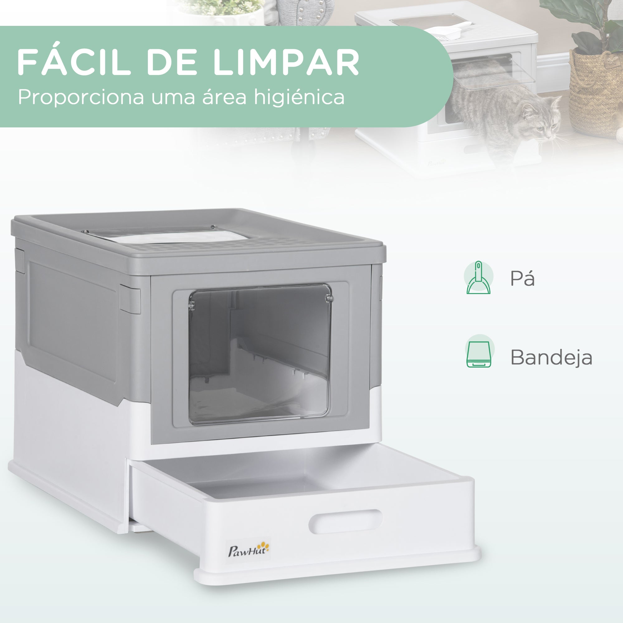 Caixa de Areia para Gatos Dobrável – 47,5x35,5x36,7cm – Cinza – Polipropileno