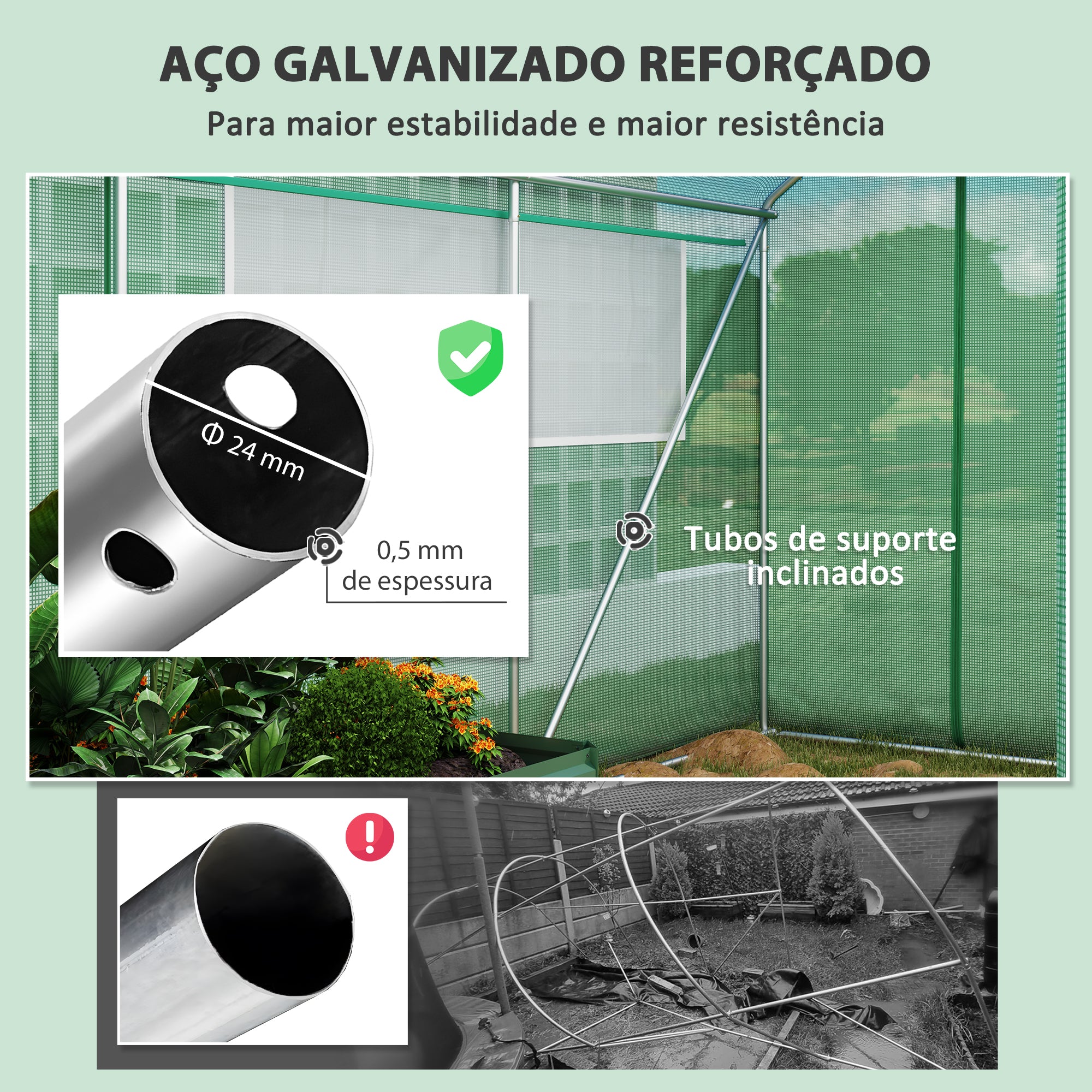 Estufa Tipo Túnel – 594x300x200 cm – Verde – Aço Galvanizado