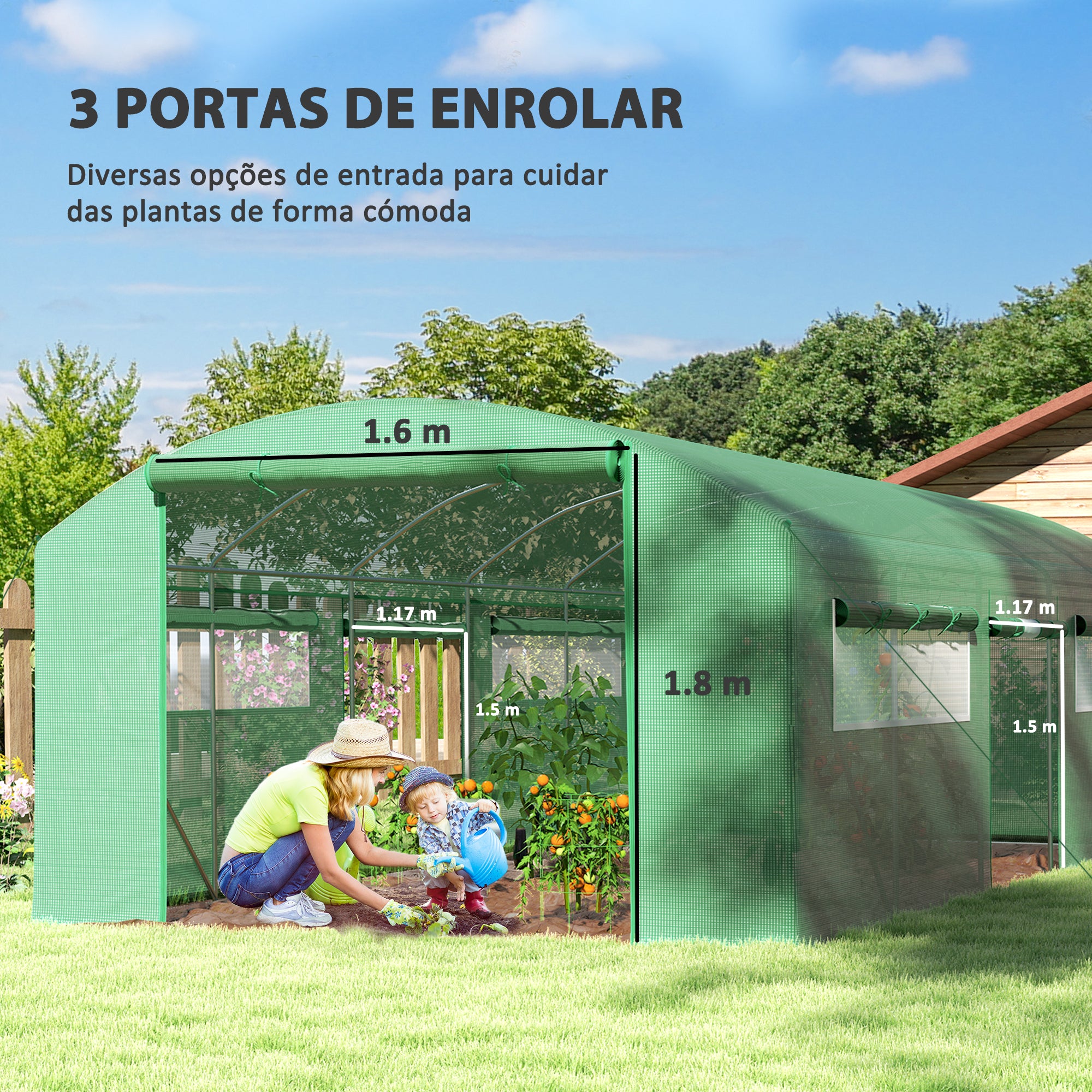 Estufa Tipo Túnel – 594x300x200 cm – Verde – Aço Galvanizado