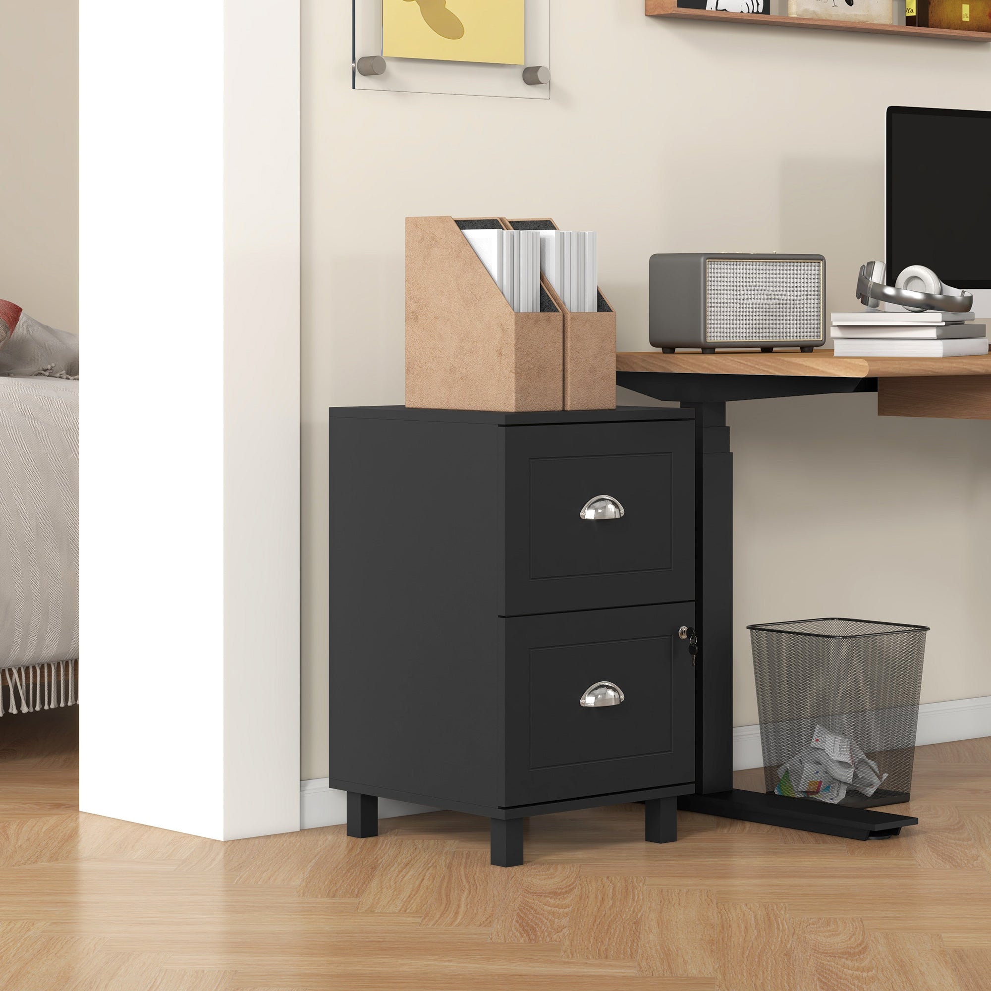 Bloco de Gavetas para Escritório com 2 Gavetas - 40x41,5x67,5 cm - Cor Preto