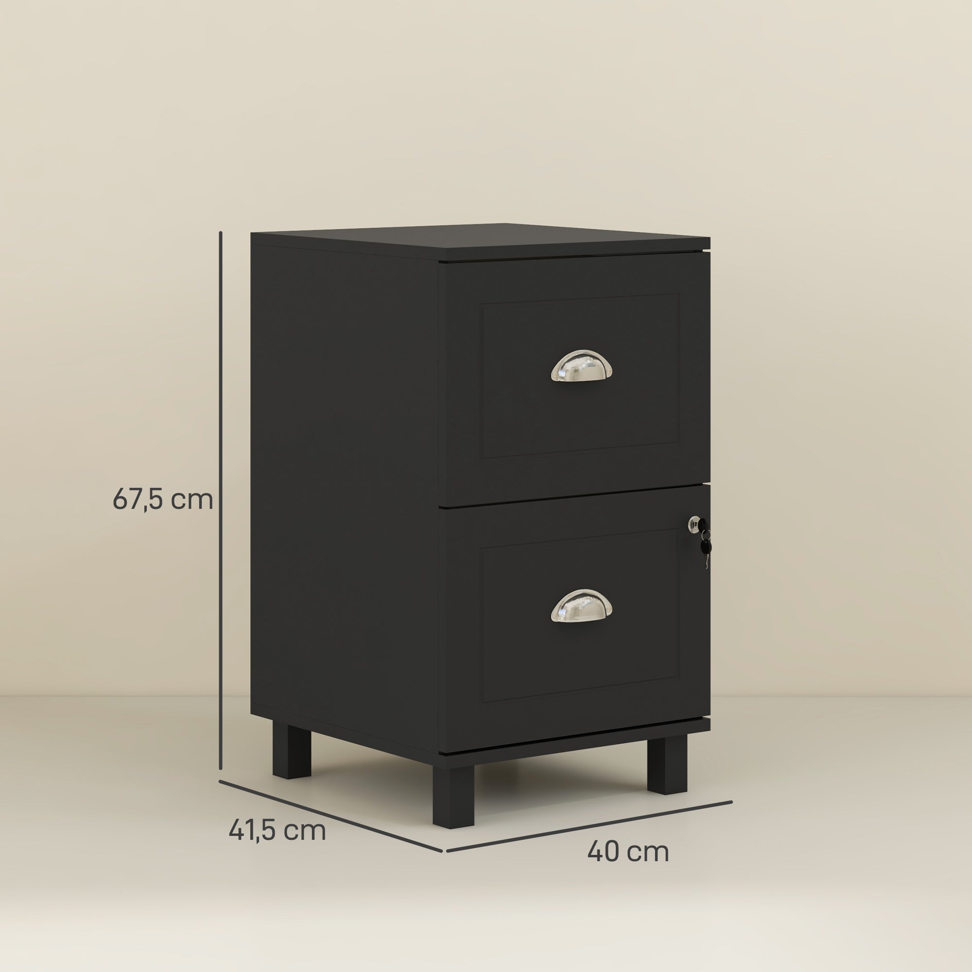 Bloco de Gavetas para Escritório com 2 Gavetas - 40x41,5x67,5 cm - Cor Preto