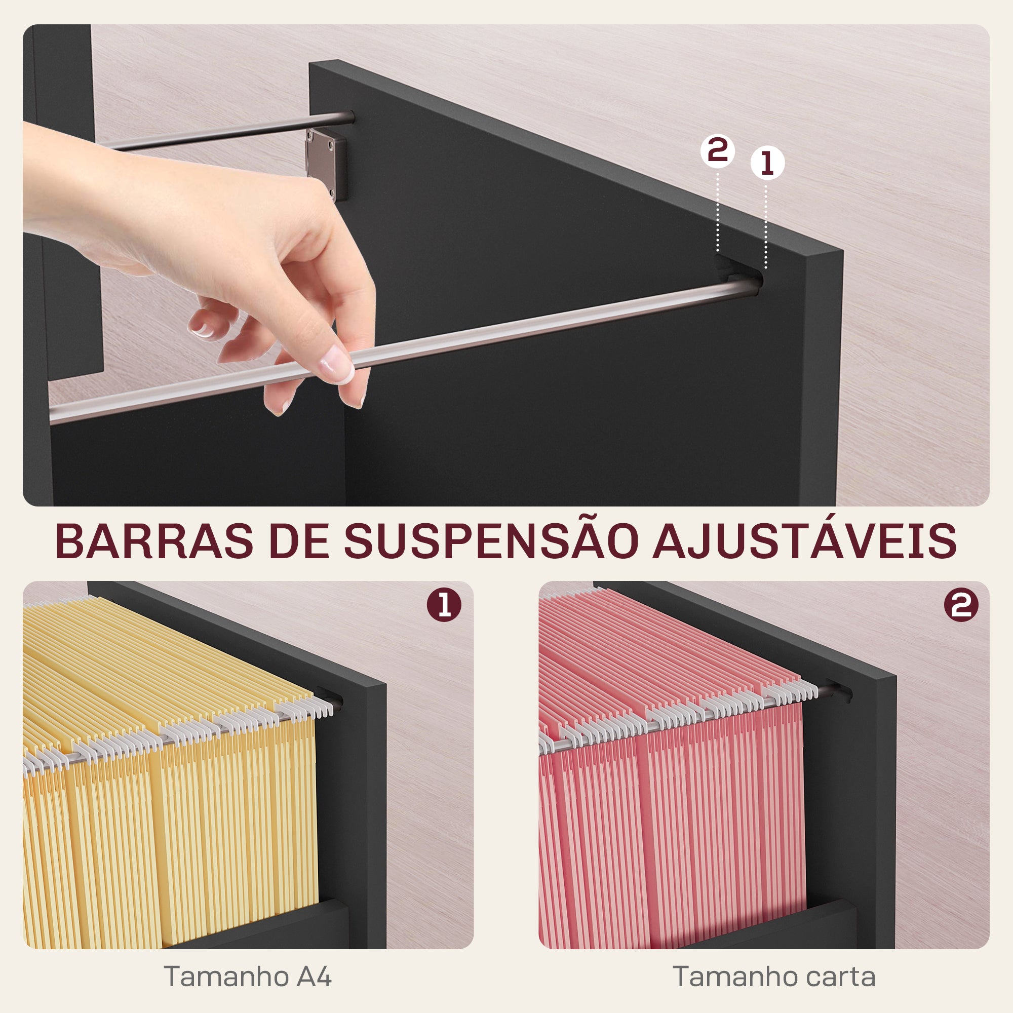Bloco de Gavetas para Escritório com 2 Gavetas - 40x41,5x67,5 cm - Cor Preto