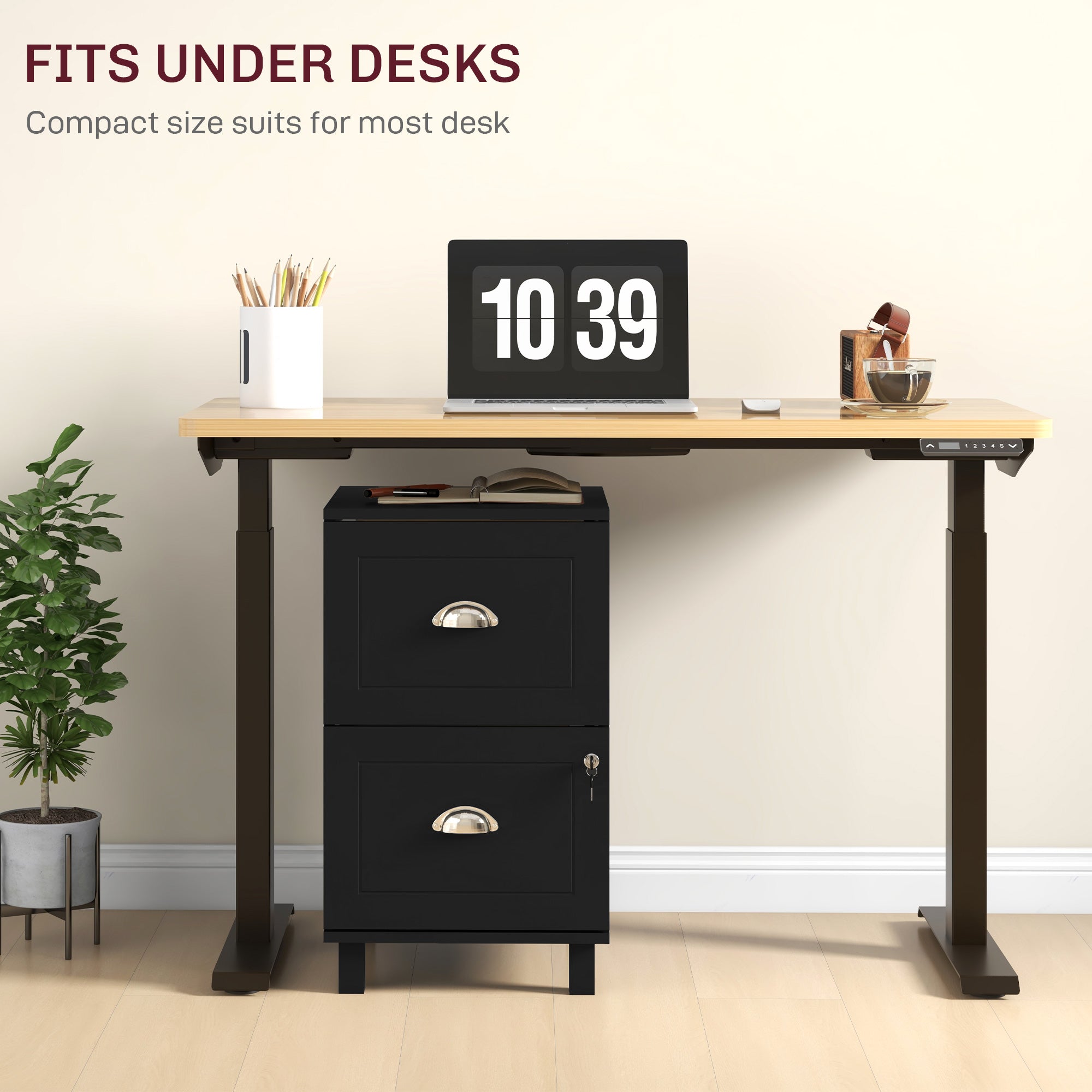 Bloco de Gavetas para Escritório com 2 Gavetas - 40x41,5x67,5 cm - Cor Preto