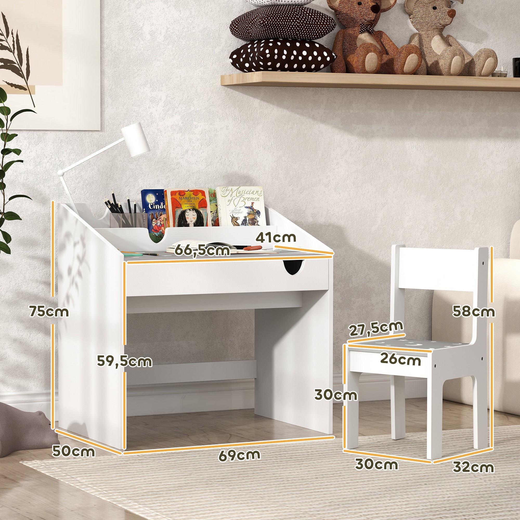Conjunto de Secretária e Cadeira Infantil Cinza 69x50x75 cm
