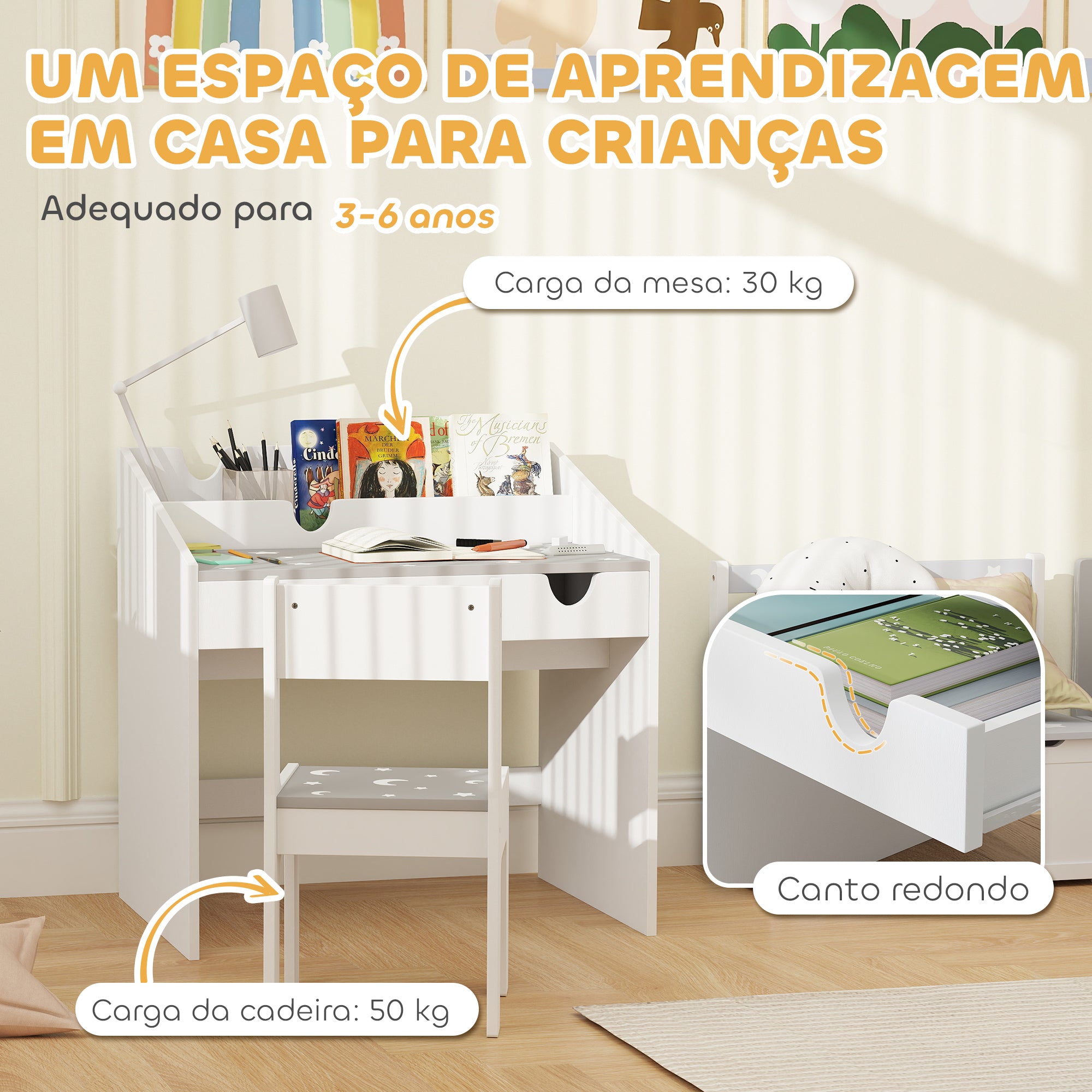 Conjunto de Secretária e Cadeira Infantil Cinza 69x50x75 cm