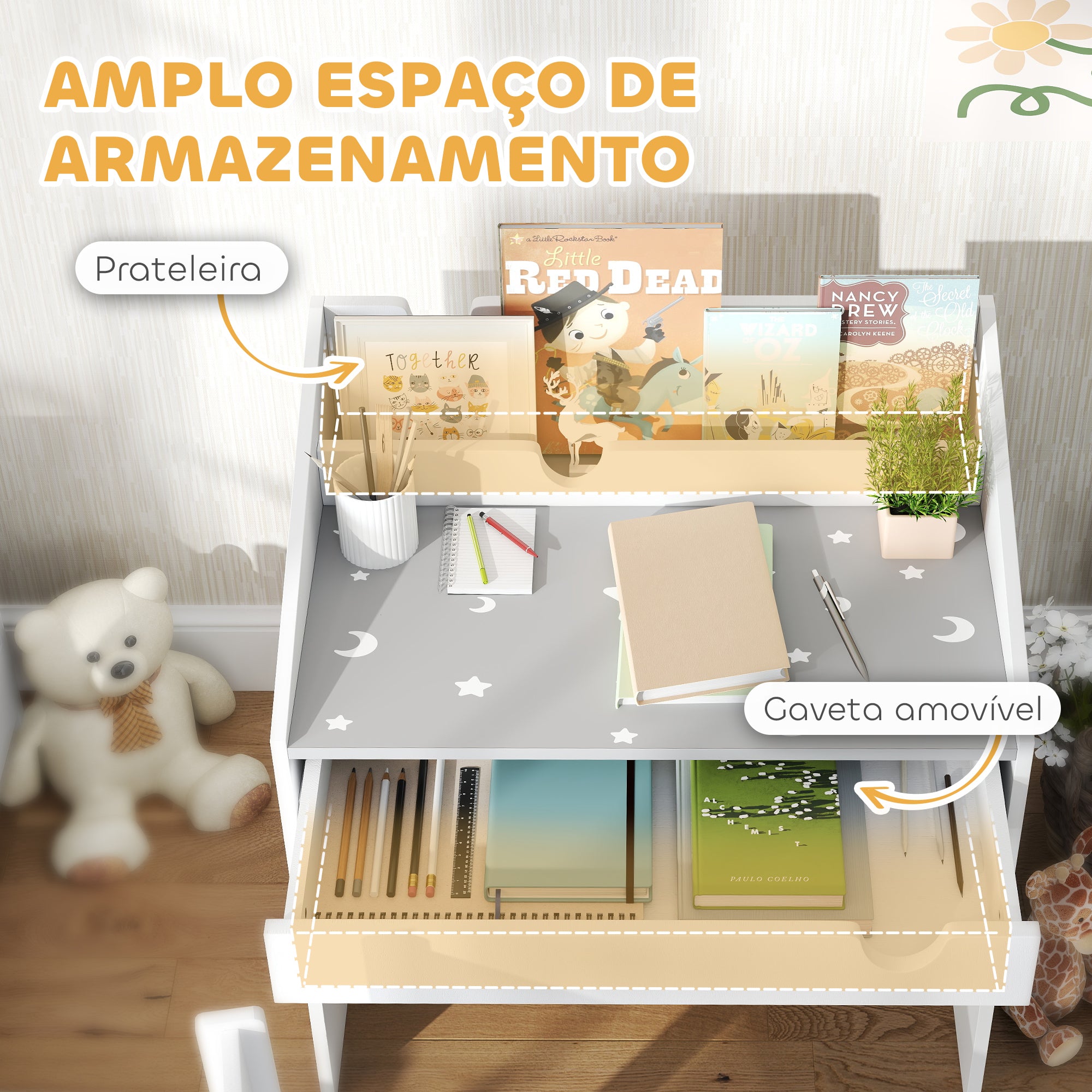 Conjunto de Secretária e Cadeira Infantil Cinza 69x50x75 cm