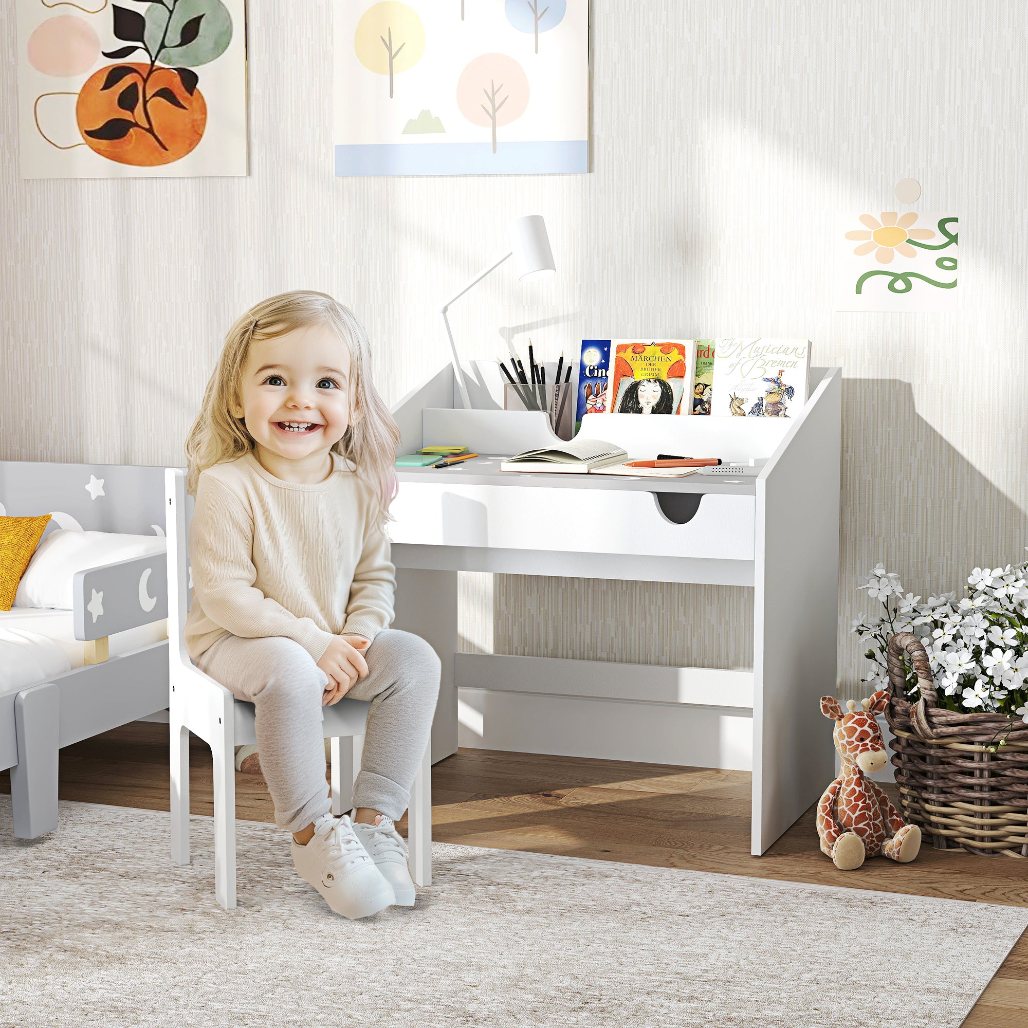 Conjunto de Secretária e Cadeira Infantil Cinza 69x50x75 cm