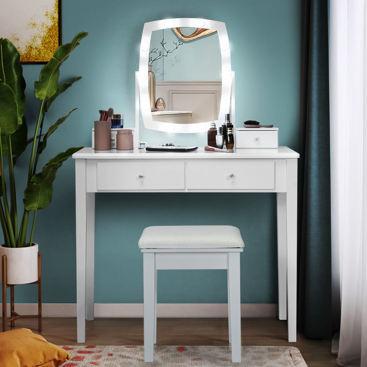 Toucador com Banco de Maquilhagem – Branco – MDF