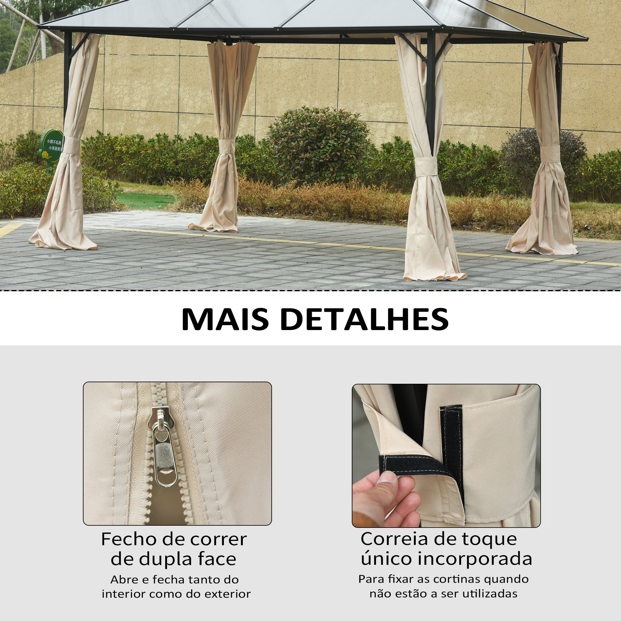 Cortinas Laterais para Tenda 302x205 cm Bege