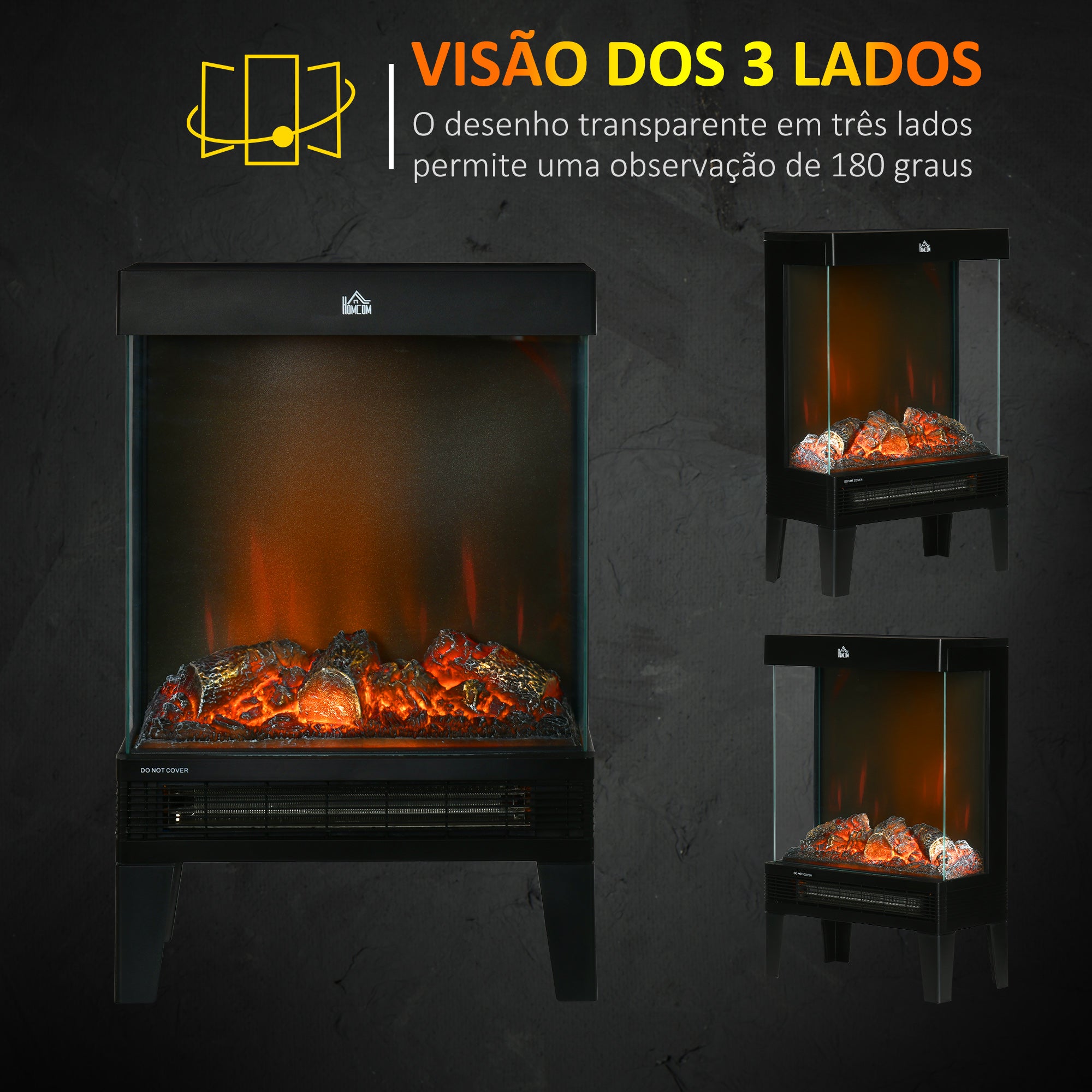 Lareira Elétrica 1000W/2000W Preto 40,5x20x62 cm