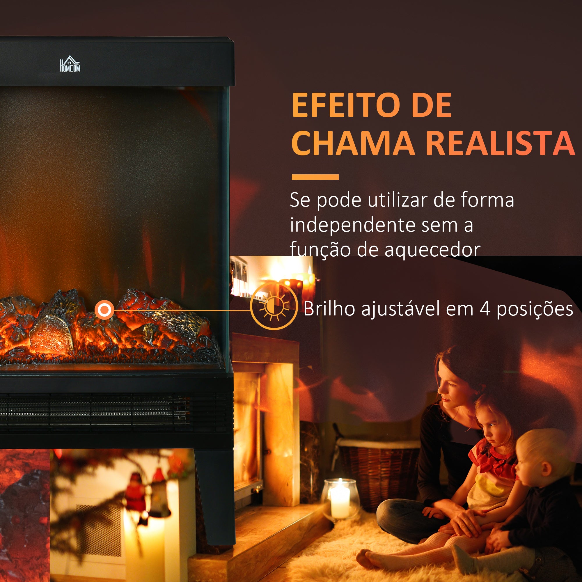 Lareira Elétrica 1000W/2000W Preto 40,5x20x62 cm