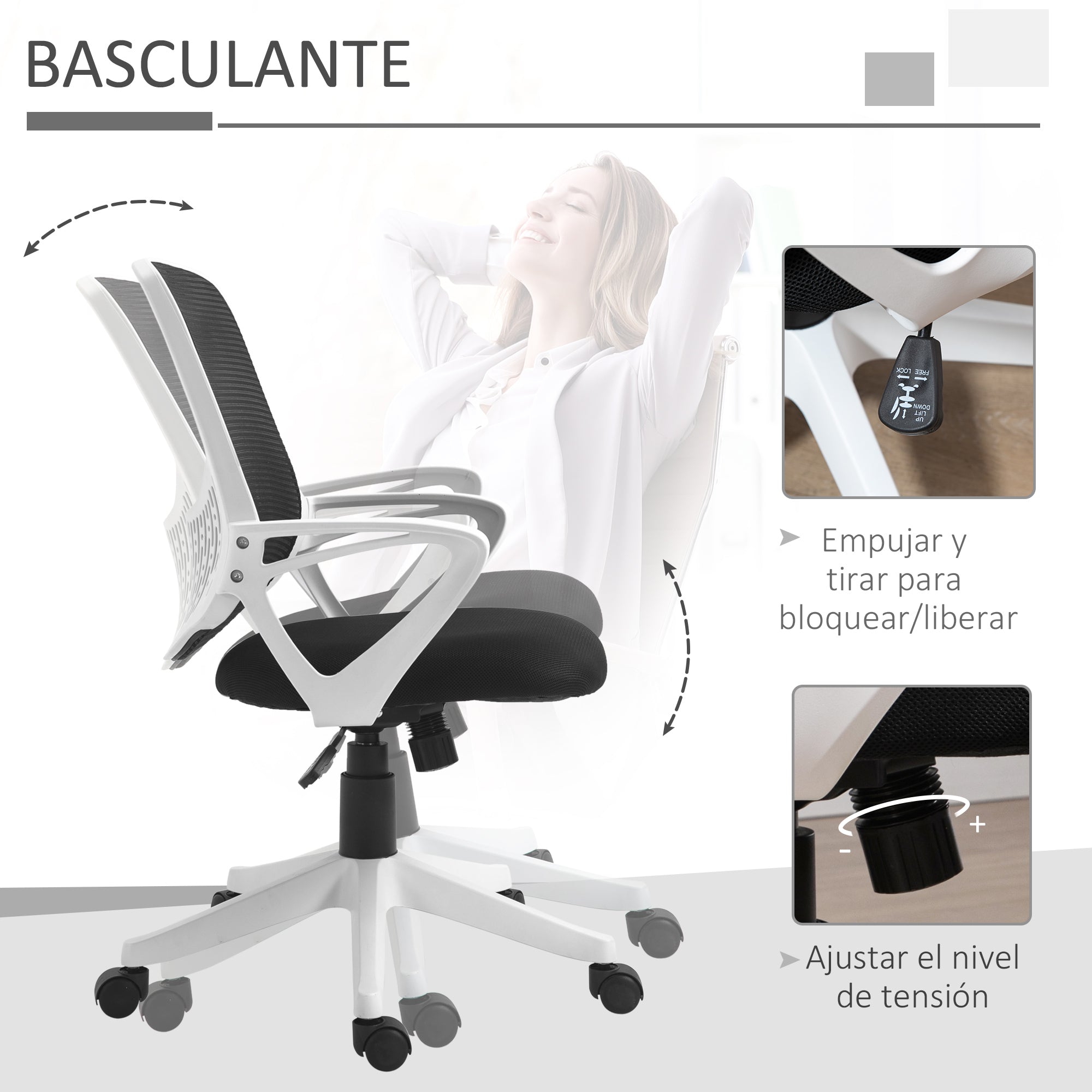 Cadeira de Escritório Ergonômica 360° Preto 65x65x103cm