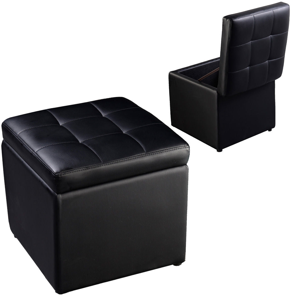 Taburete de Arrumação Otomana com Tampa Hermética em PU para Entrada Quarto 40 x 40 x 40 cm Preto