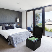 Taburete de Arrumação Otomana com Tampa Hermética em PU para Entrada Quarto 40 x 40 x 40 cm Preto