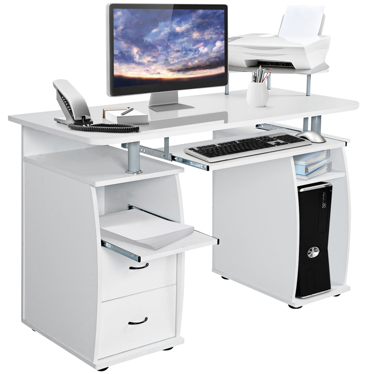 Secretária de Computador em Madeira para Escritório 120 x 55 x 85 cm Branco