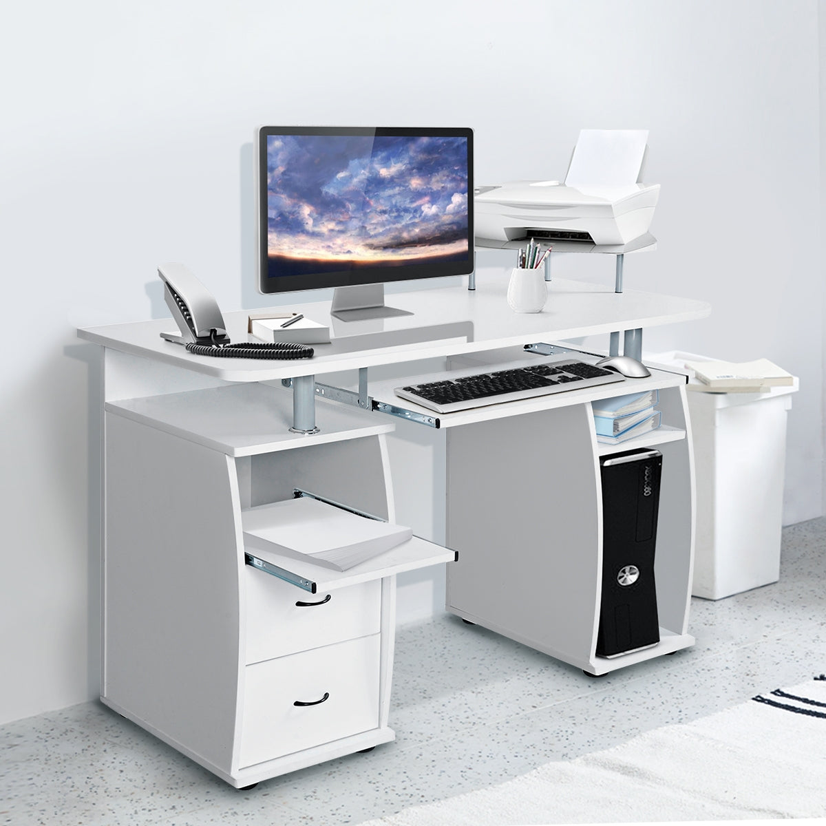 Secretária de Computador em Madeira para Escritório 120 x 55 x 85 cm Branco