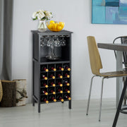 Garrafeira para 20 Garrafas de Vinho com Suporte para Copos em Madeira de Pinho 24,5 x 42 x 96 cm Preto