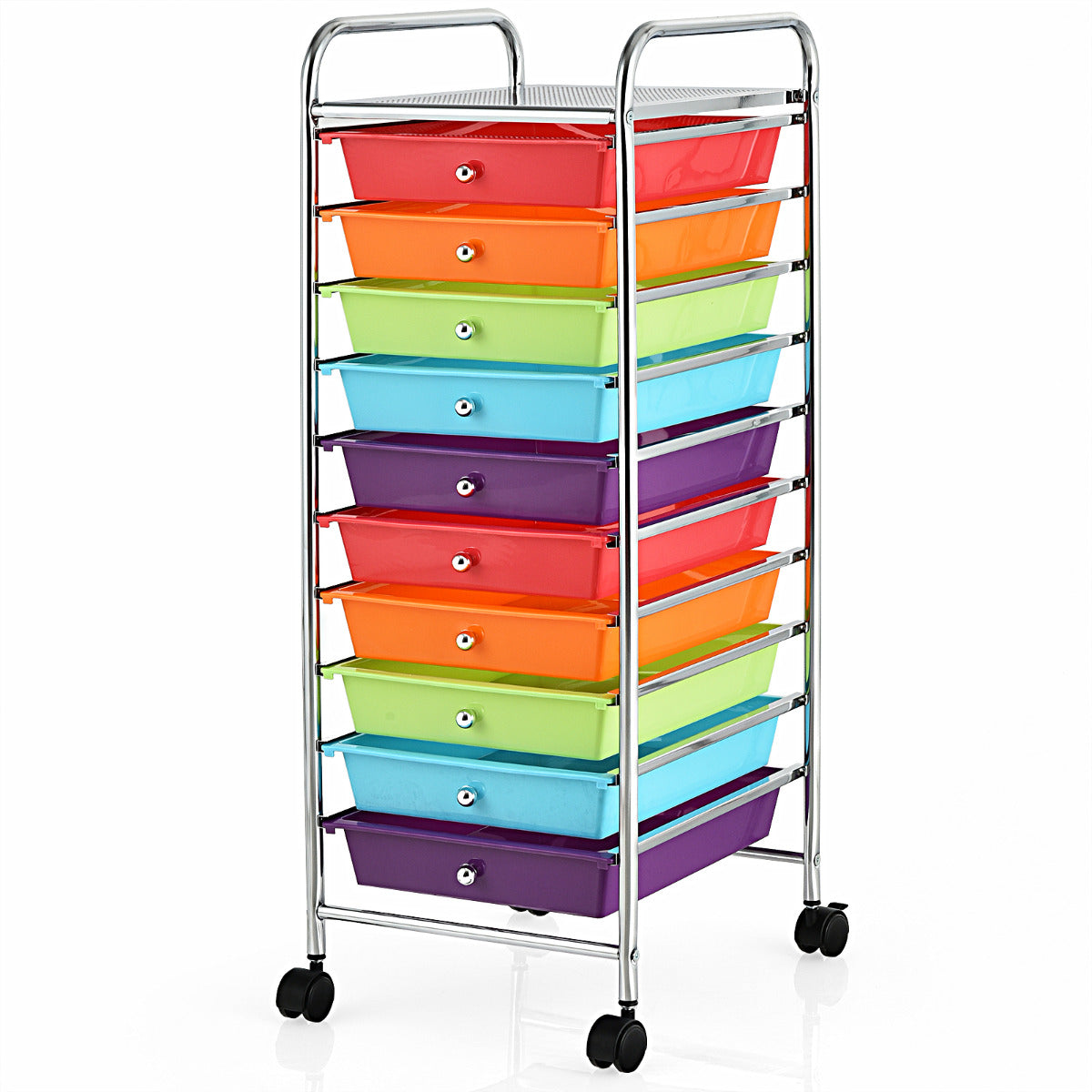 Carrinho Multifuncional com 10 Gavetas para Organização de Escritório com Rodas para Casa de Banho Sala Quarto Estudo Multicolorido 33 x 37 x 86 cm