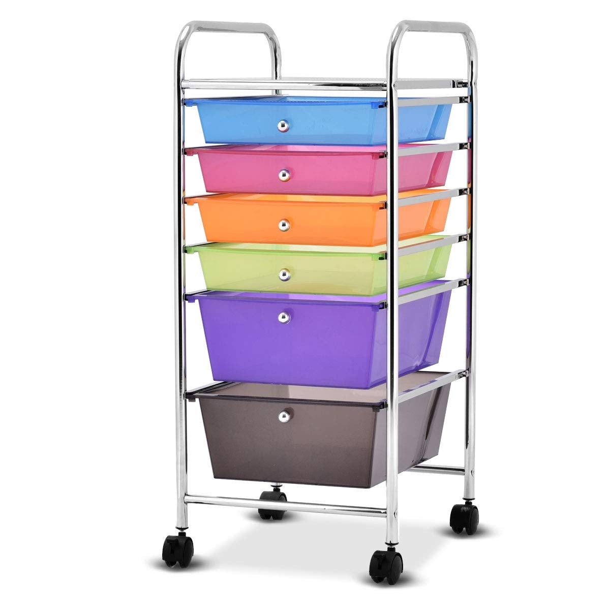 Carrinho com Rodas Casa Carrinho Auxiliar de Armazenamento com 6 Gavetas Empilháveis Removíveis para Cozinha Escritório 34 x 43,5 x 76 cm Multicolor