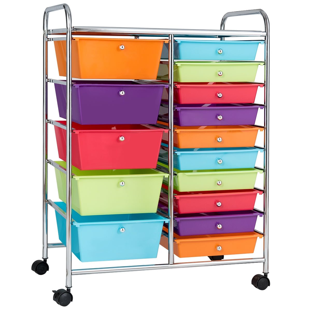 Carrinho de Banho com Rodas e 15 Gavetas Empilháveis Multicoloridas 62,5 x 37 x 87 cm