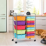 Carrinho de Banho com Rodas e 15 Gavetas Empilháveis Multicoloridas 62,5 x 37 x 87 cm