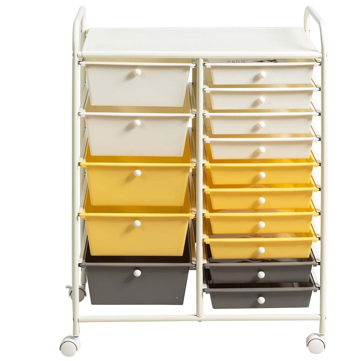 Carro com Rodas e Gavetas Contenedor com Rodas Carro de Casa de Banho com 15 Caixas Empilháveis Amarelo 62,5 x 37 x 87 cm