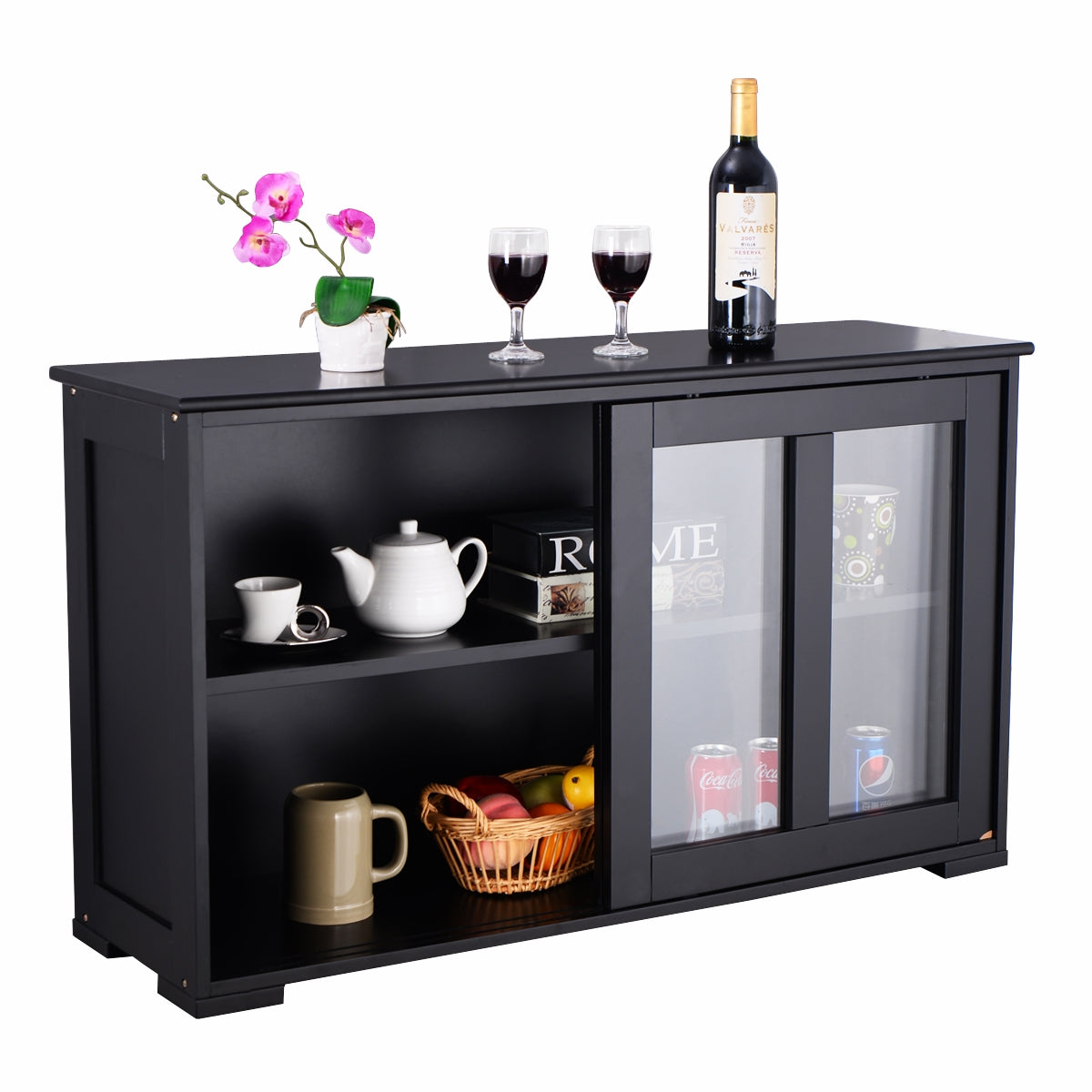 Aparador de Cozinha Armário de Arrumação Gabinete Consola com 2 Prateleiras 2 Portas 106 x 33 x 62,5 cm Preto