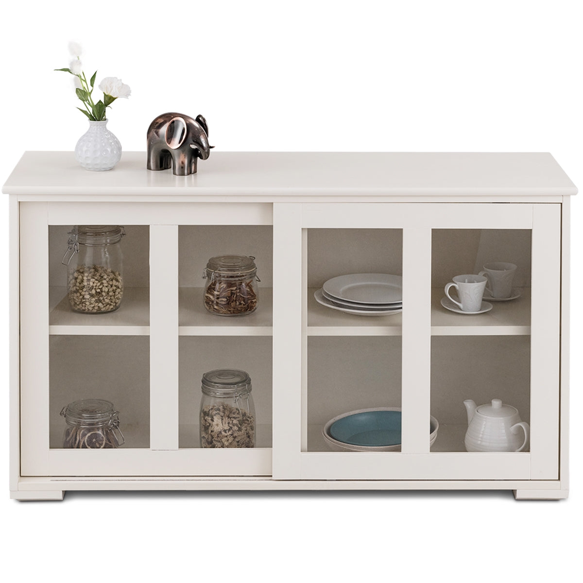 Aparador de Cozinha Armário de Armazenamento Gabinete Consola com 2 Prateleiras 2 Portas 106 x 33 x 62,5 cm Bege