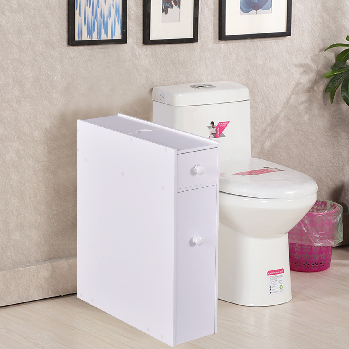 Armário de Casa de Banho Gabinete de Arrumação 2 Gavetas Roupão Branco 16 x 48,5 x 58 cm