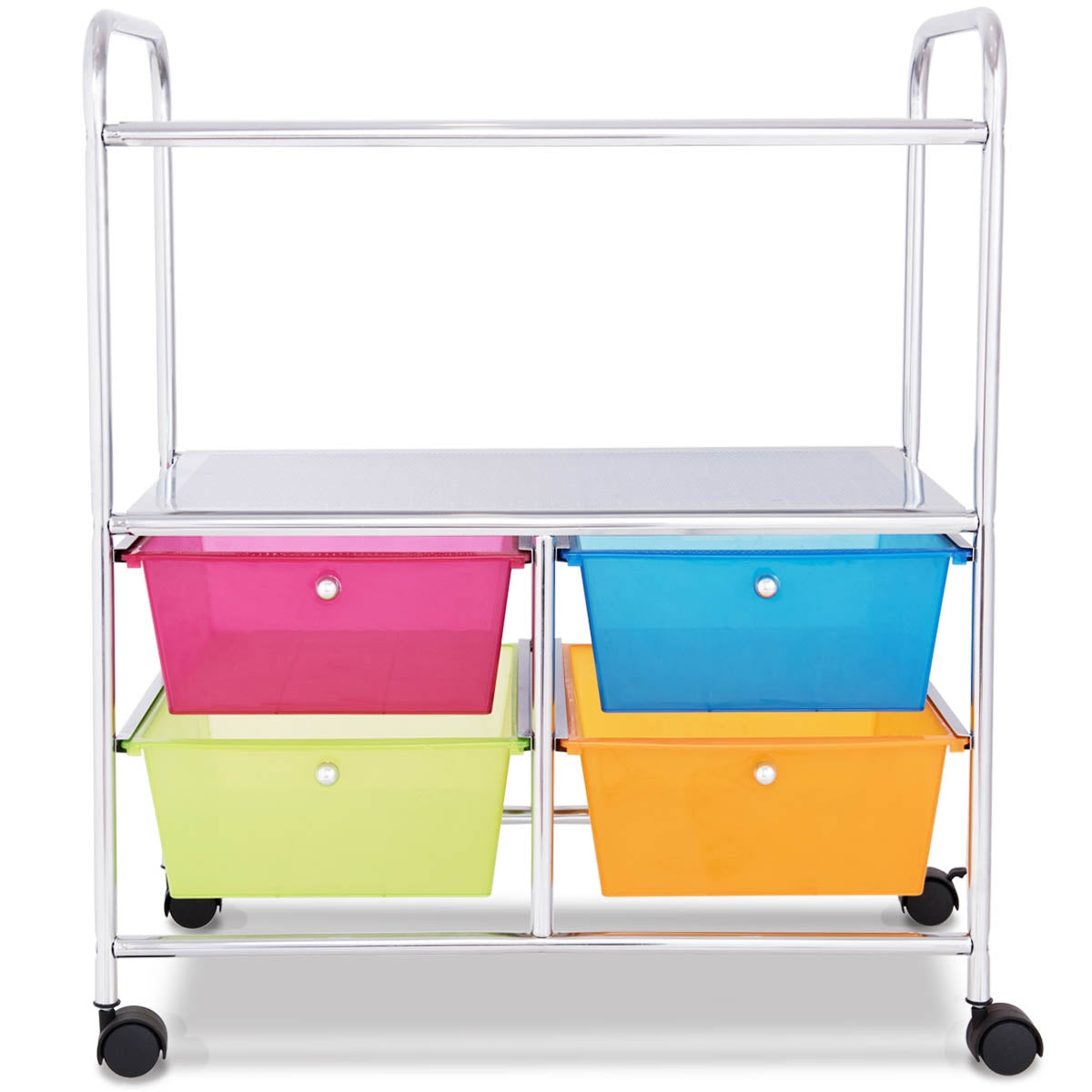 Carrinho Auxiliar com 4 Gavetas Empilháveis e 2 Prateleiras 4 Rodas Organizador para Cozinha Casa de Banho Escritório 58,5 x 37 x 75 cm Multicolor 1