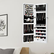 Armário de Jóias com Espelho de Corpo Inteiro Montado na Parede Porta com 2 Luzes LED Organizador de Jóias 37 x 9,5 x 108 cm Branco